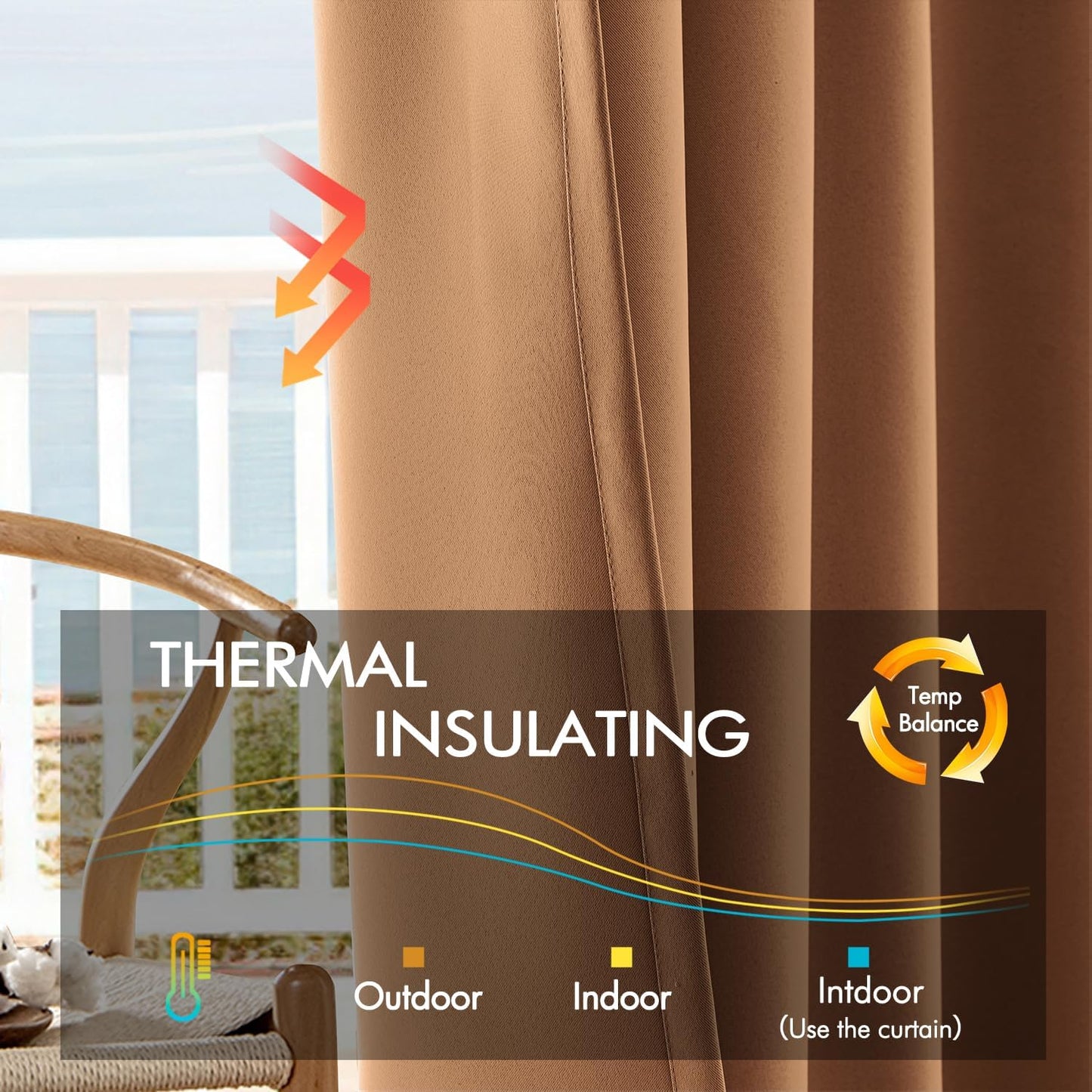 ANRODUO Back Tab Blackout Curtains for Bedroom Living Room, Rod Pocket Pinch Pleated Thermal Insulated Room Darkening Curtains 96 Inches Long 2 Panels, Brown, 42 x 96 Inch