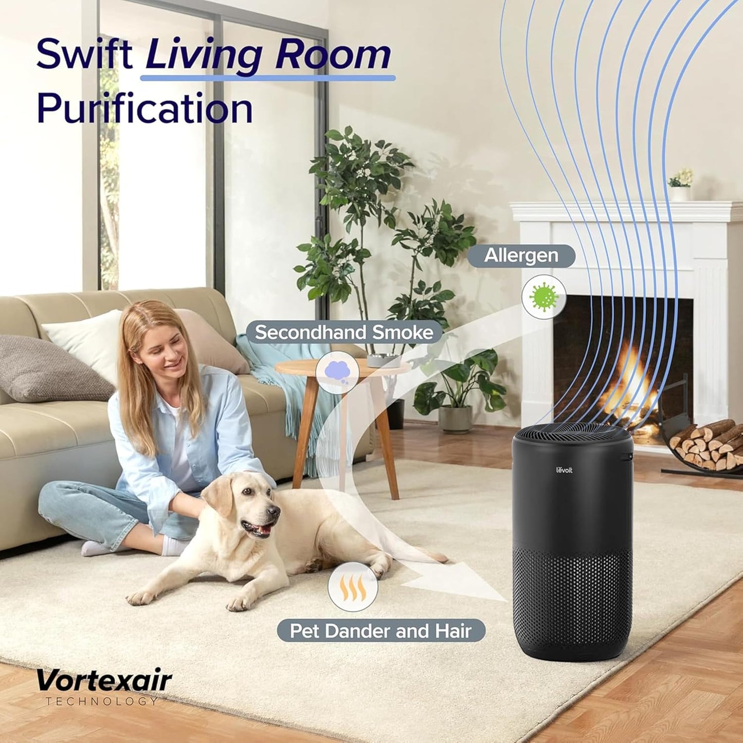LEVOIT Air Purifiers for Home Large Room Up to 1733 Ft² With HEPA Sleep Mode, AHAM VERIFIDE, Auto Mode, Air Quality Monitor, Smart WiFi, 3-in-1 Filter For Pet Allergy, Smoke, Dust, Core 400S-P, Black