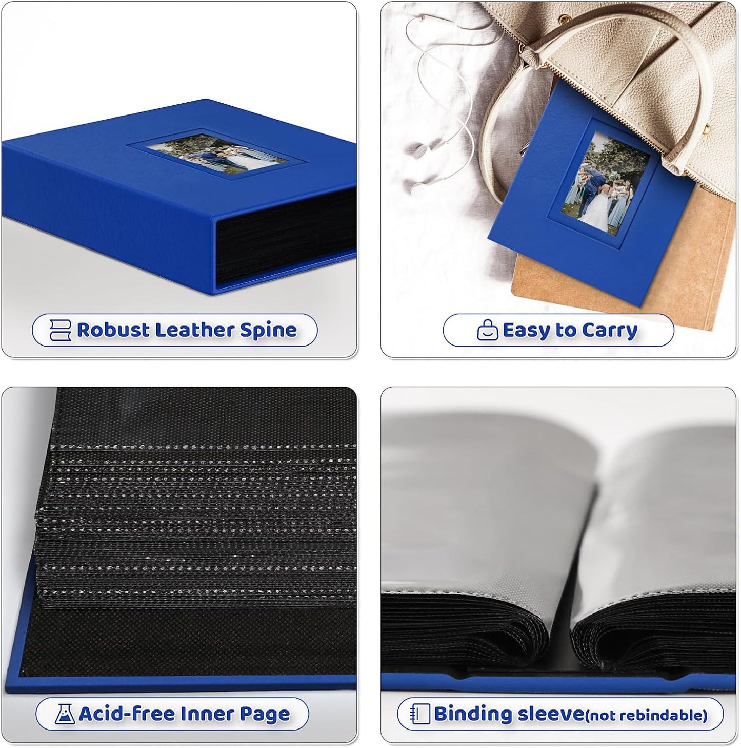 Popotop Photo Album 4x6 100 Pockets with Leather Hardcover Cover, Small Photo Album Holder Book with 50Pcs Pages for Family Travel Wedding Baby Gifts