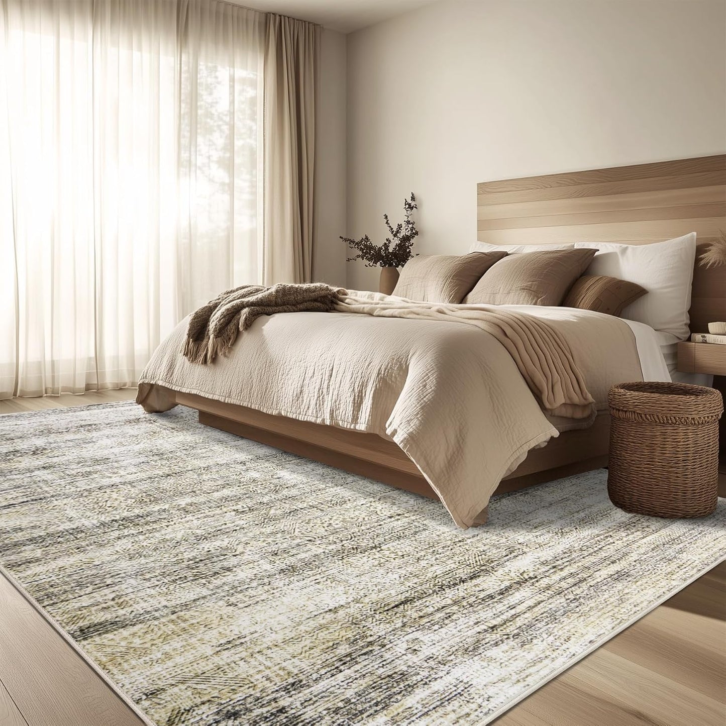 5x7 Area Rug Living Room Rugs - Washable Rug Large Modern Abstract Soft Thin Carpets Indoor Floor No Slip Vintage Carpet for Bedroom Under Dining Table Nursery Home Office Decor Nature