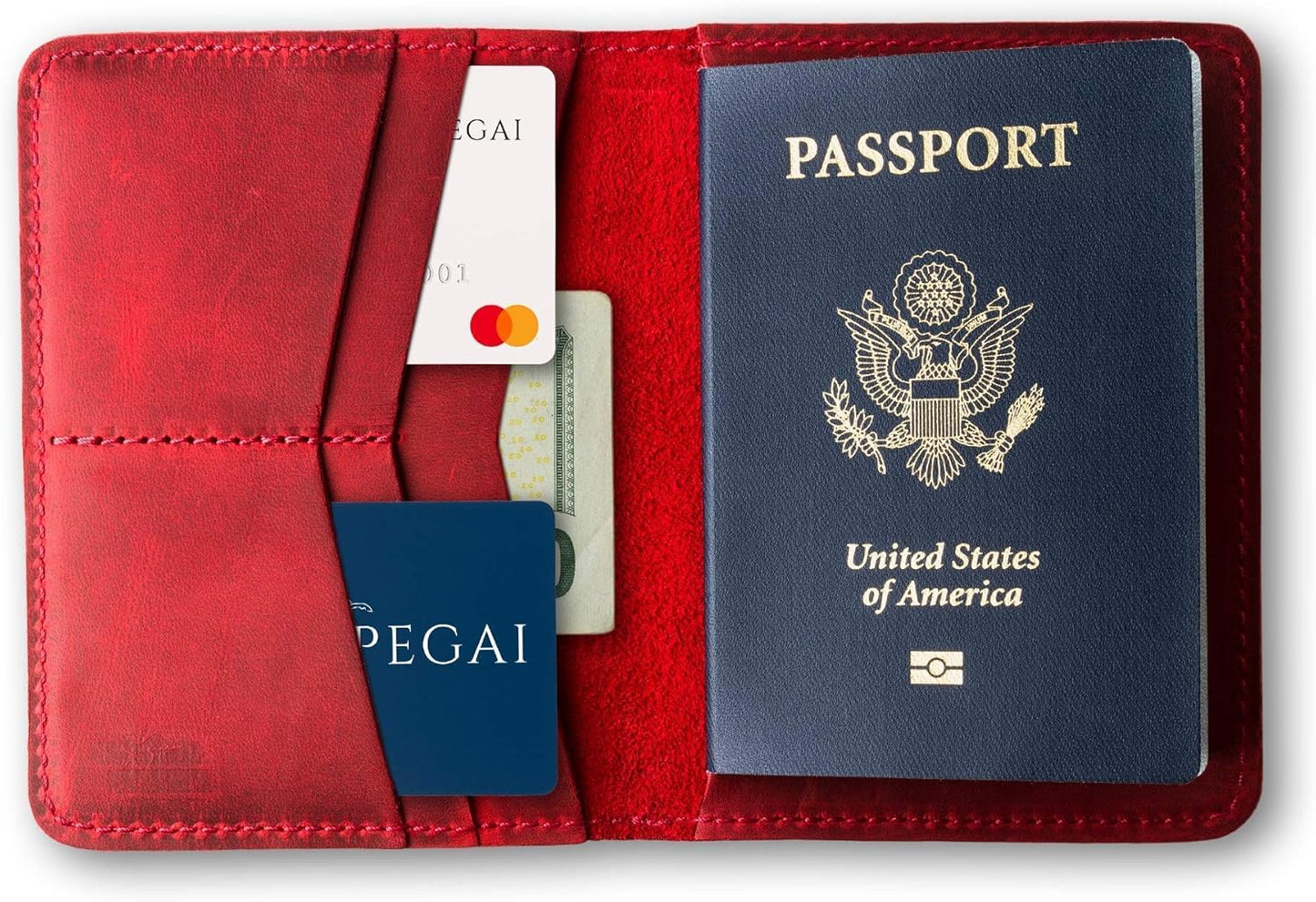 PEGAI Personalized Leather, Passport Holder For Travel | Handmade Passport Wallet Cover Case | Travel Document Holder, Passport Cover for Men, Women, and Family | Pike (Rose)