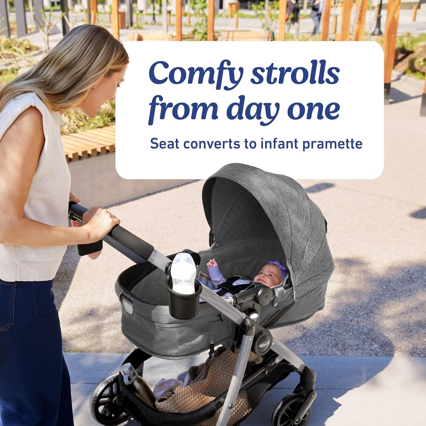 Graco Modes Pramette Stroller, Baby Stroller with True Pram Mode, Reversible Seat, One Hand Fold, Extra Storage, Child Tray, Pierce