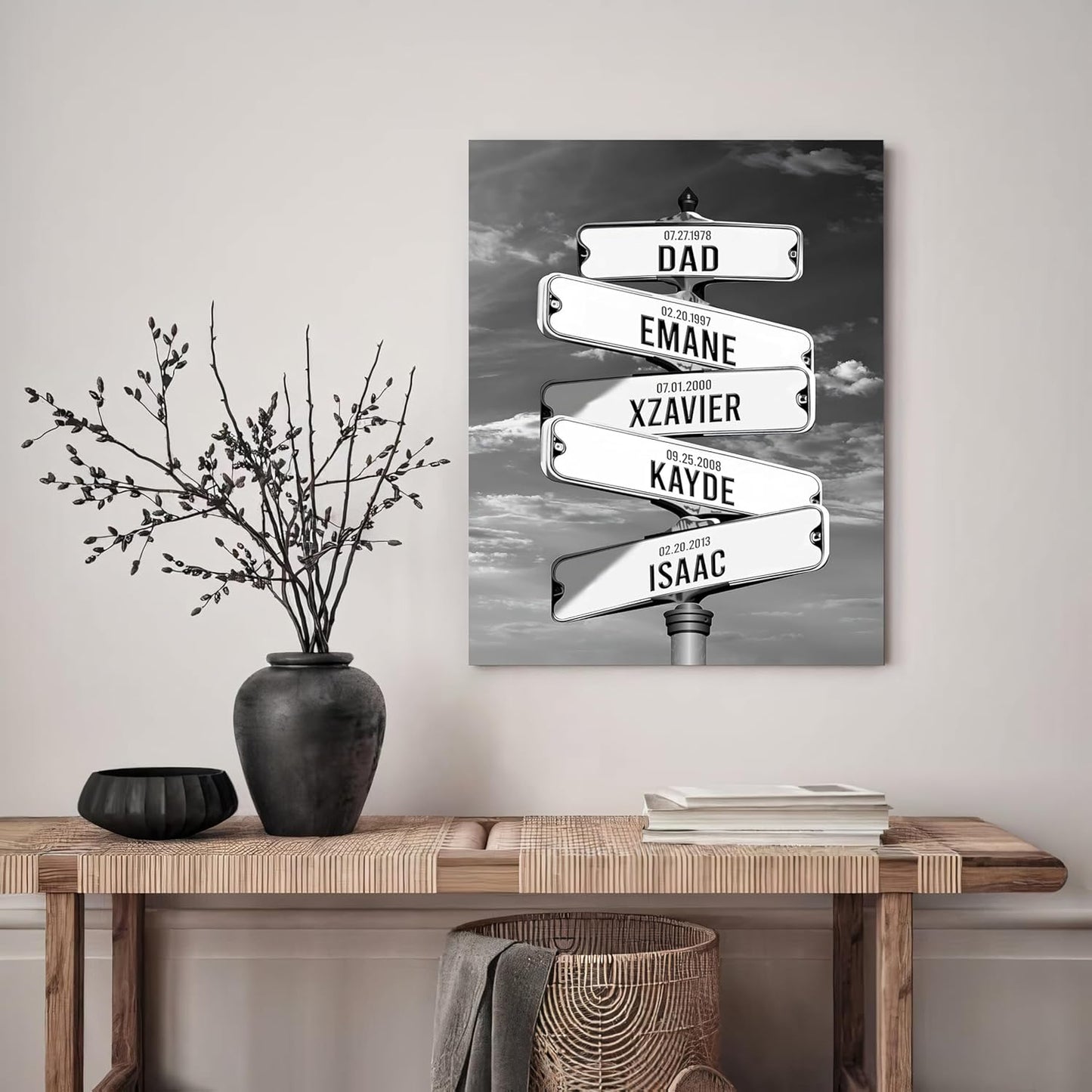 Personalized Father's Day Family Names Street Custom Multi-Name Date of Birth Vintage Street Sign Happy Fathers Day Poster Canvas Wall Art Best Gifts for Dad Husband from Daughter Son Wife Kids #1