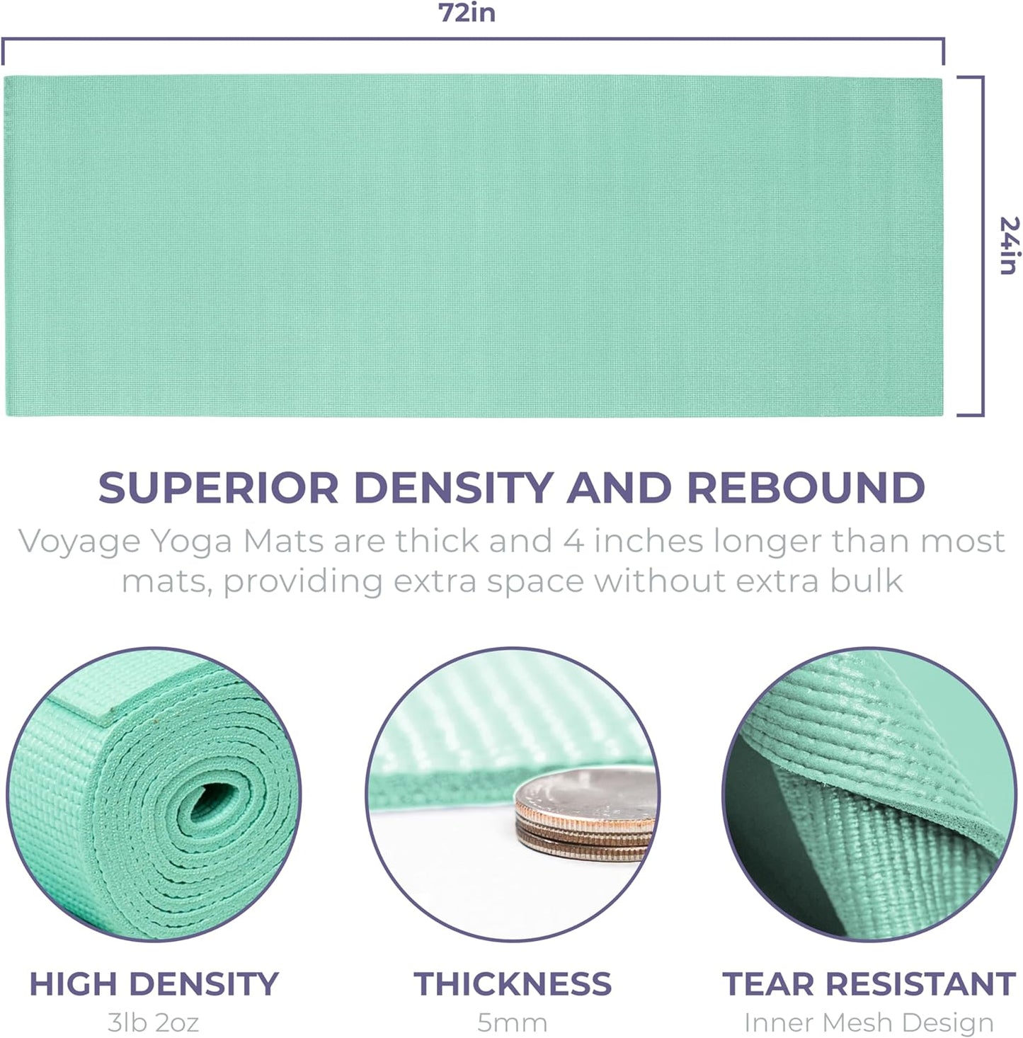 Sunshine Yoga Voyage Yoga Mat, 10 Pack, 72" x 24" Professional Studio and Gym Bulk Yoga Mats, 5mm Thick, Durable, Anti-Tear, Non Slip Fitness and Exercise Mats