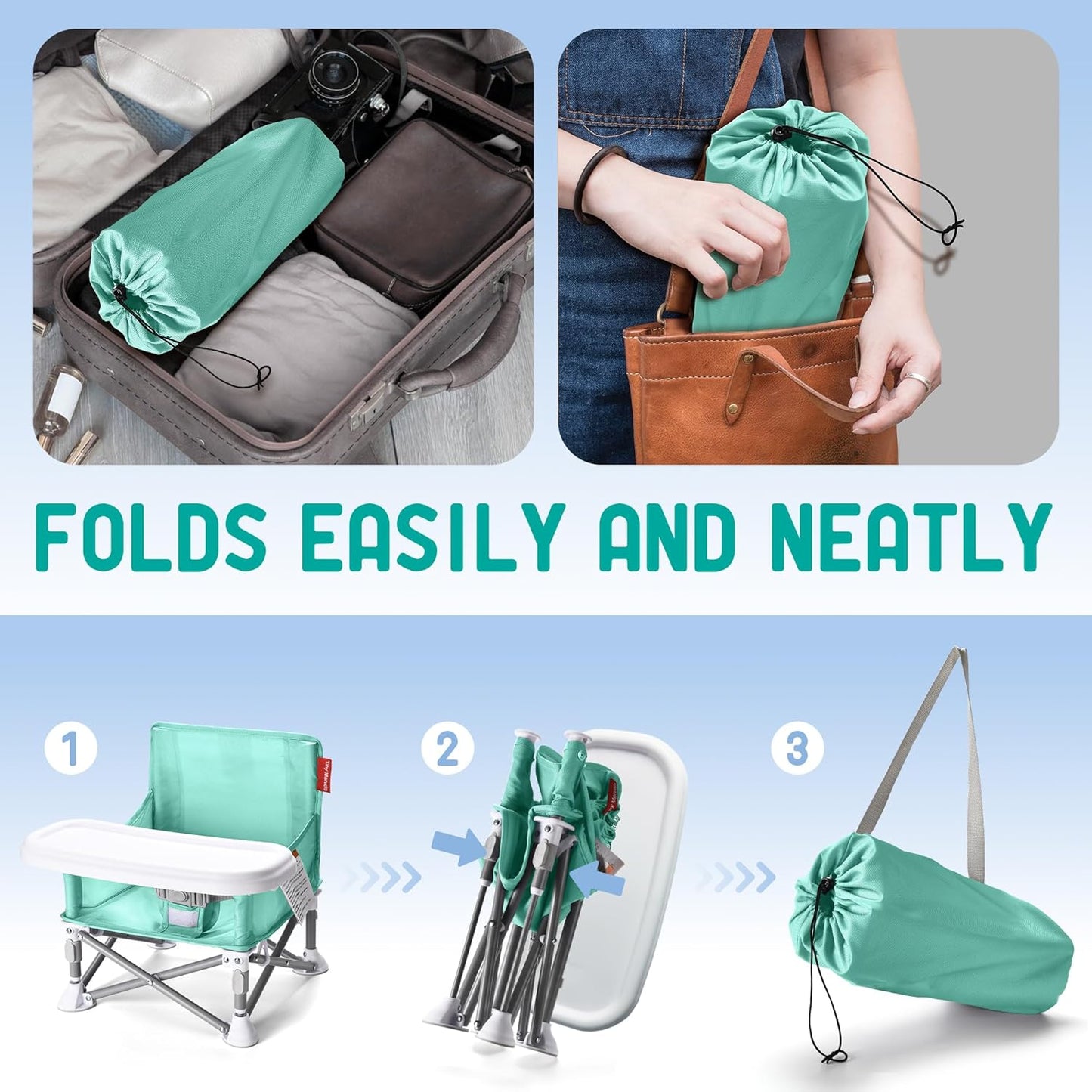 Tiny Marvels Portable 3-in-1 Baby Booster Seat – Cozy Floor Seat, Feeding Seat with Tray, Toddler Booster – Compact, Foldable, Safe with Child Safety Belt Carry Bag – Perfect for Travel & Family Time