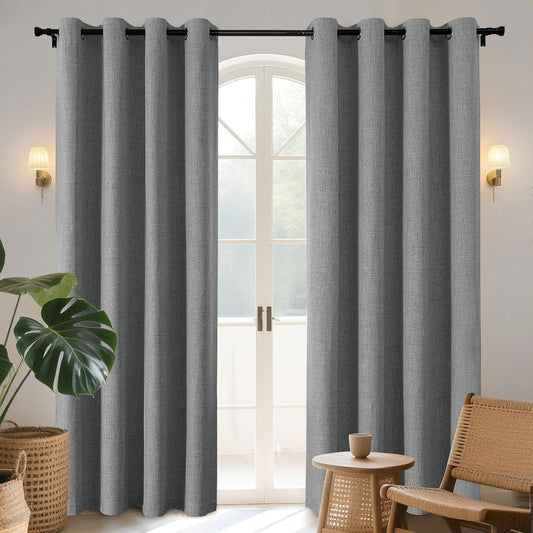 Joydeco Light Grey Blackout Curtains 108 Inches Long, Extra Long Curtains 108 Inch Length 1 Panel for Bedroom, Thermal Insulated Linen Black Out Curtains with Grommets(100x108, Light Grey)