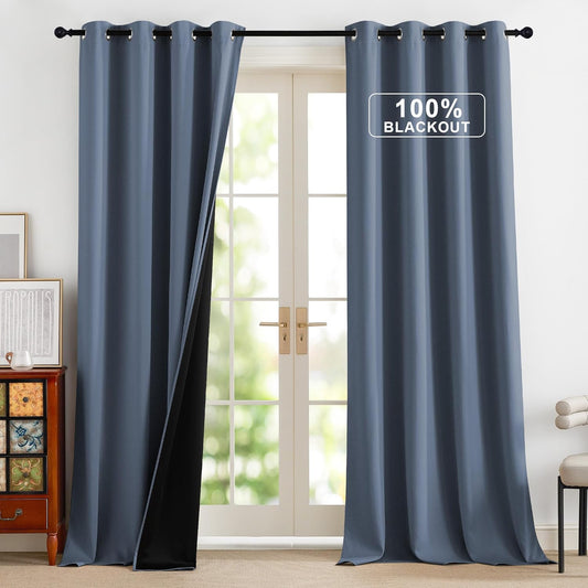 NICETOWN 100% Blackout Curtains for Bedroom, Total Blackout Thermal Insulated Grommet Window Curtains & Drapes 96 Inch Length for Living Room, 2 Panels, Stone, 52 x 96 Inch