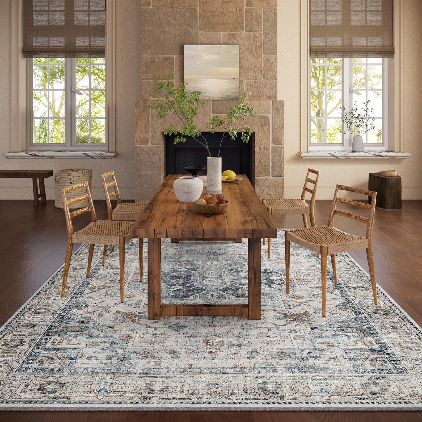 9x12 Area Rugs for Living Room: Washable Bedroom Rug Boho Vintage Rugs Stain Resistant Non Slip Low Pile Soft Lightweight Carpet for Kitchen Dining Room Farmhouse Nursery Kids Room Home Office