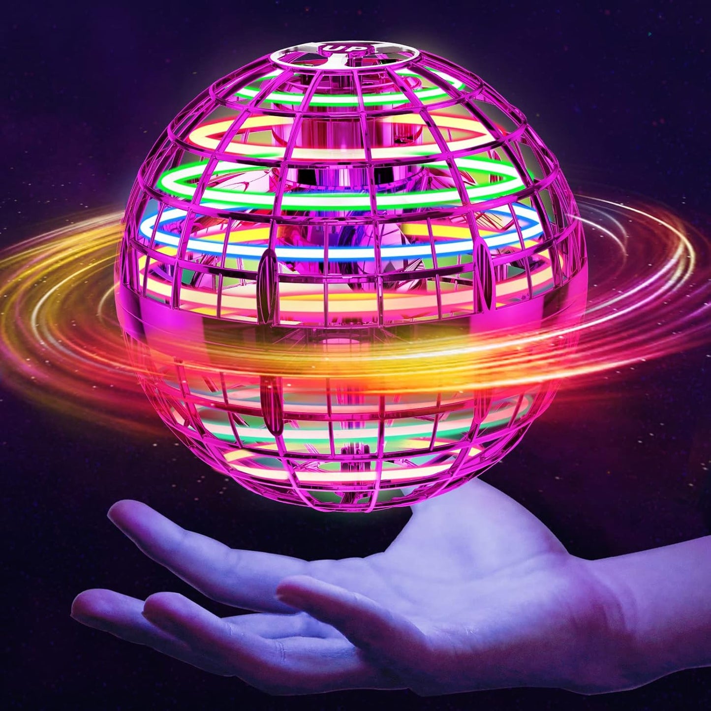 Flying Orb Ball (Pink, 2025 Upgraded) with Dazzling Lights, Magic Hover Spinner, Boomerang Drone, Floating Cosmic Globe, Kids Outdoor Toys for 6 7 8 9 10 Year Old Boys Girls