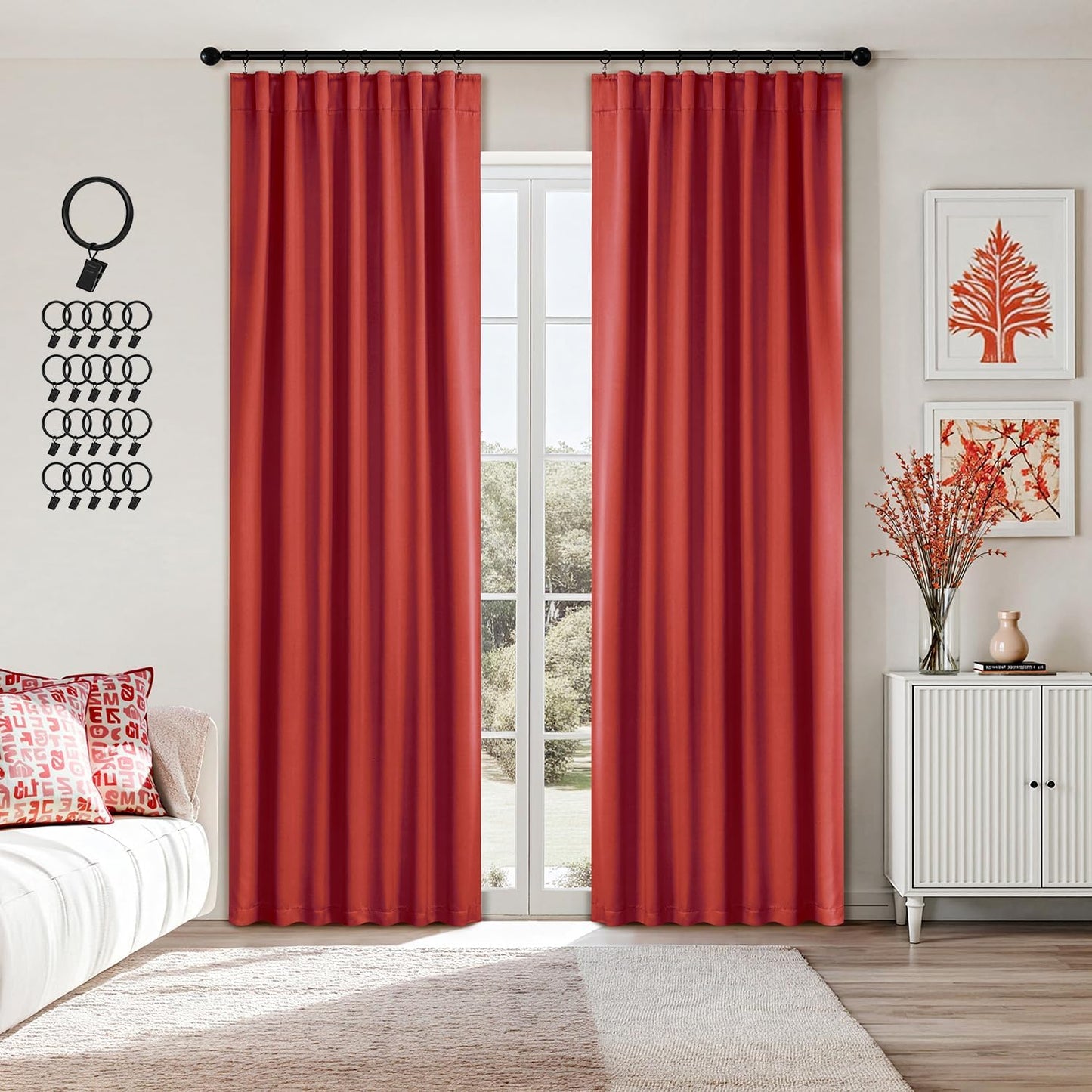 ANRODUO Back Tab Blackout Curtains for Bedroom Living Room, Rod Pocket Pinch Pleated Thermal Insulated Room Darkening Curtains 90 Inches Long 2 Panels, Burnt Orange, 42 x 90 Inch