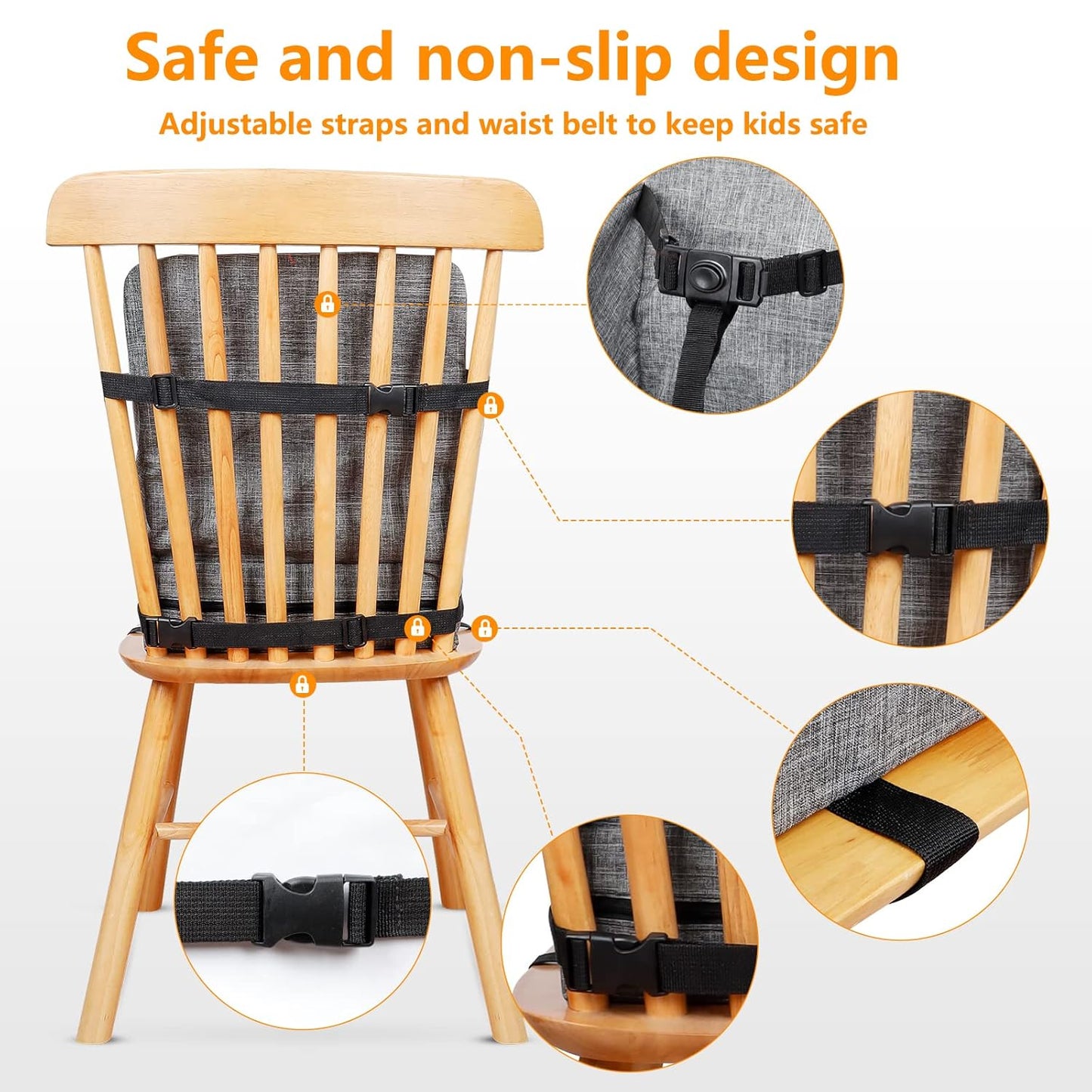 Toddler Booster Seat for Dining Table HOSEASCA 12.6x3.34 Inch Portable High Chair for Travel, Compact Lightweight Travel Booster Seat with Adjustable Straps for Baby