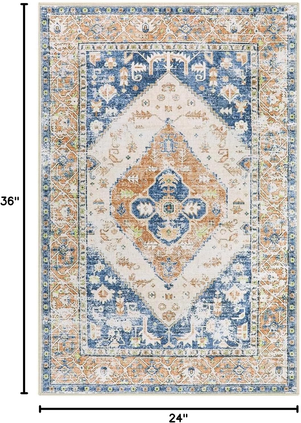 Lahome Boho Small Entryway Rug - 2x3 Non-Slip Washable Rugs for Kitchen Oriental Throw Ultra-Thin Area Rugs for Bedroom Accent Distressed Blue Floor Doormat Carpet for Bathroom Laundry Living Room