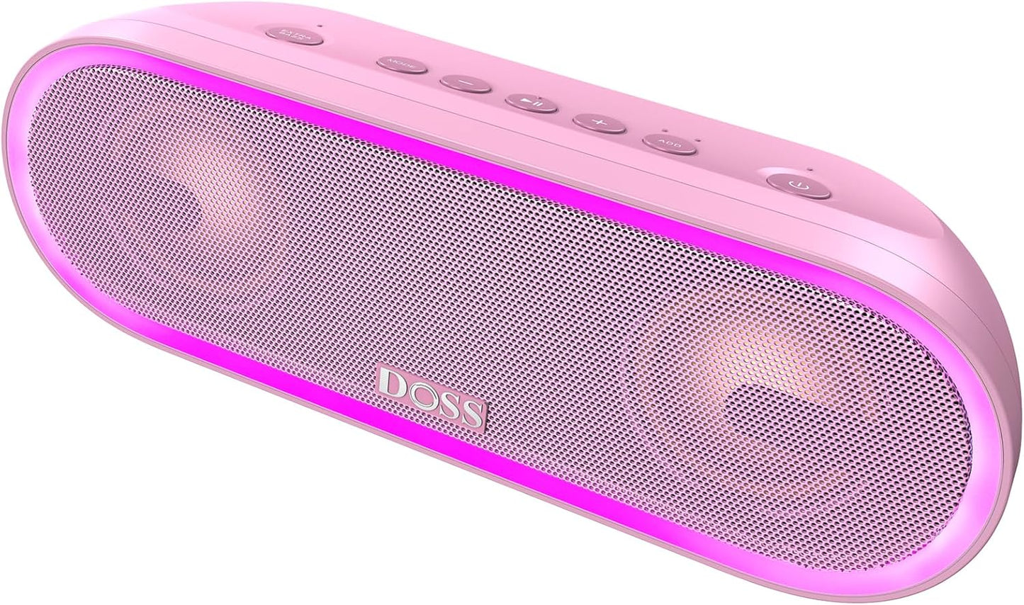 DOSS SoundBox Pro+ P300 Bluetooth Speaker with 40W Stereo Sound, Extra Bass, IPX6 Waterproof, TWS Pairing, Diverse Lights Show, 20H Playtime, Portable for Party, Camping, Beach - Pink