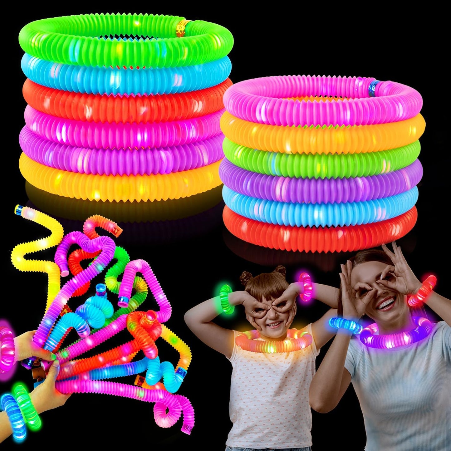 Glow Sticks Party Favors for Kids 12 PCS-Glow in Dark Party Supplies for Toddlers Halloween, Light Up Necklace Bracelet Accessories for Boys Girls, Neon Decorations for Birthday Dance Camp Care