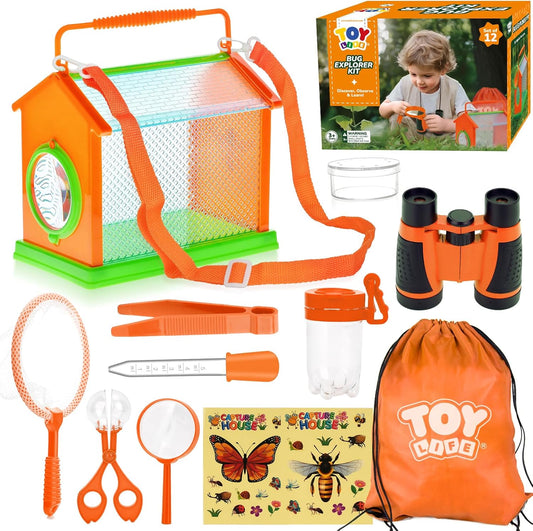 TOY Life Bug Catcher for Kids, Bug Catching Kit Kids Explorer Kit with Butterfly Net, Catching Tool, Tweezers, Magnifying Glass, Binoculars, Insect Catcher, Educational Outdoor Toys Kid Adventure Set