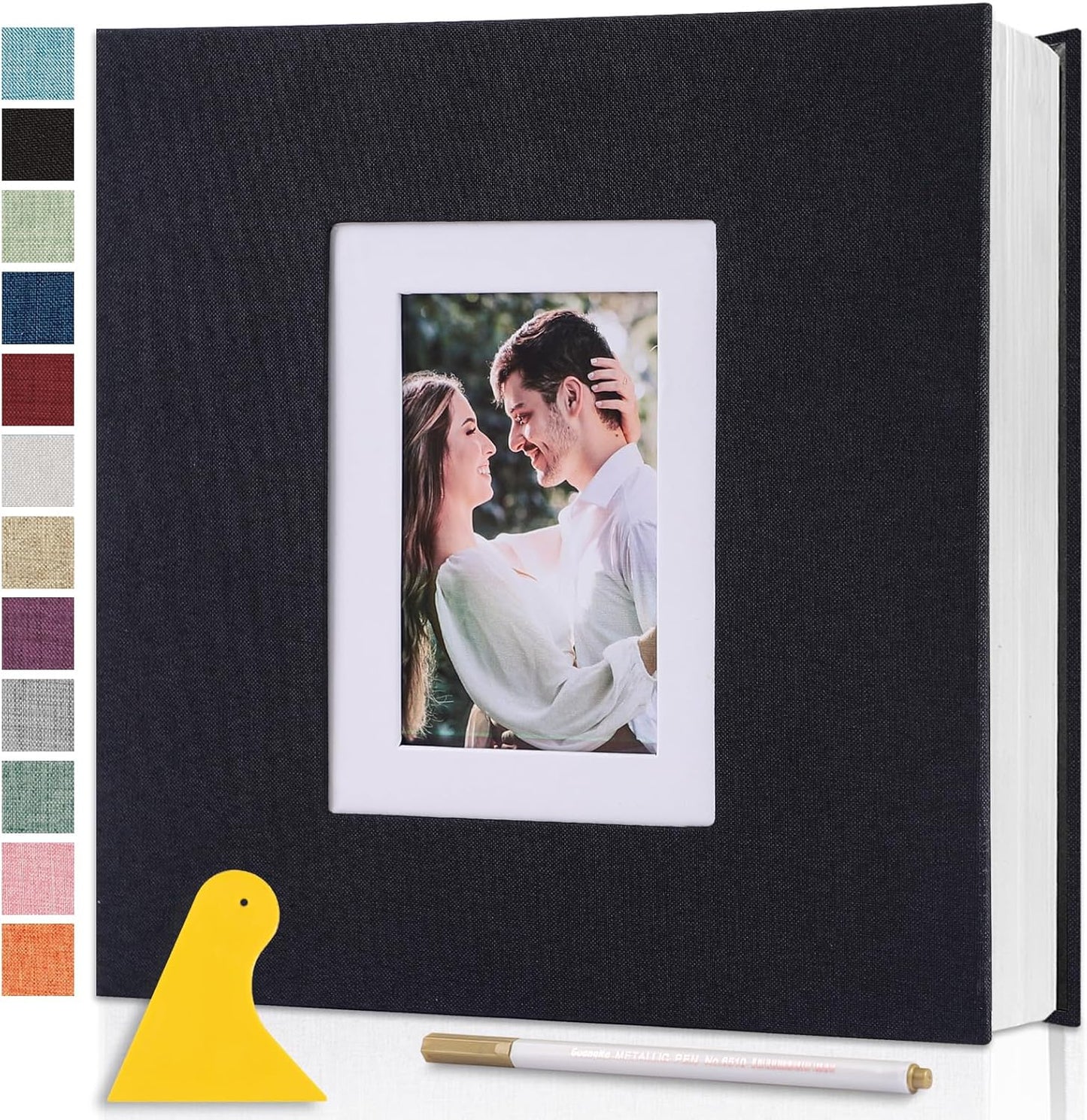 Photo Album Self Adhesive Pages Scrapbook Large Magnetic Photo Albums with Sticky Pages Scrapbooks for Wedding Baby for 4x6 5x7 8x10 Picture Photo Books 11x10.6 Black 60 Pages