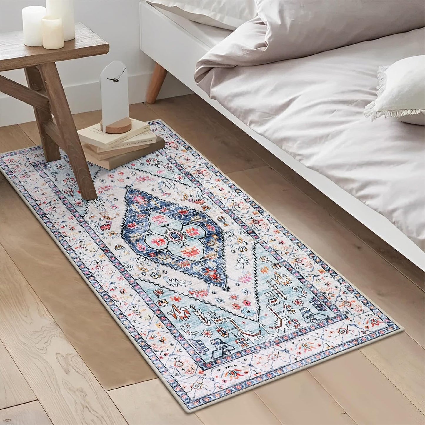 Lahome Boho Round Rug - 7Ft Washable Area Rug, Non-Slip Small Bathroom Rug, Lightweight Bedroom Throw, Oriental Distressed Print Carpet for Entryway, Sofa, Nursery, Kids Room