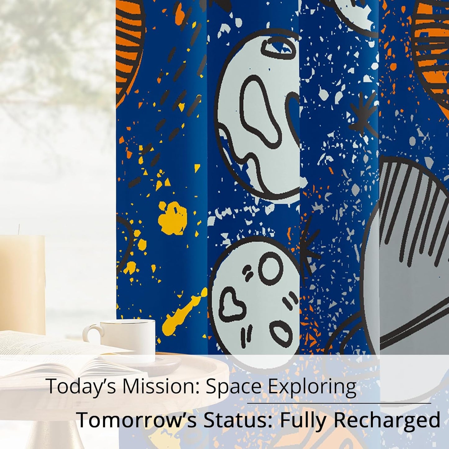 Kids Space Planet Blackout Curtains - 100% Blackout, Thermal Insulated, Noise Reducing, Perfect for Kids Room and Nursery, 2 Panels (Space-is-Great, W52×L63)