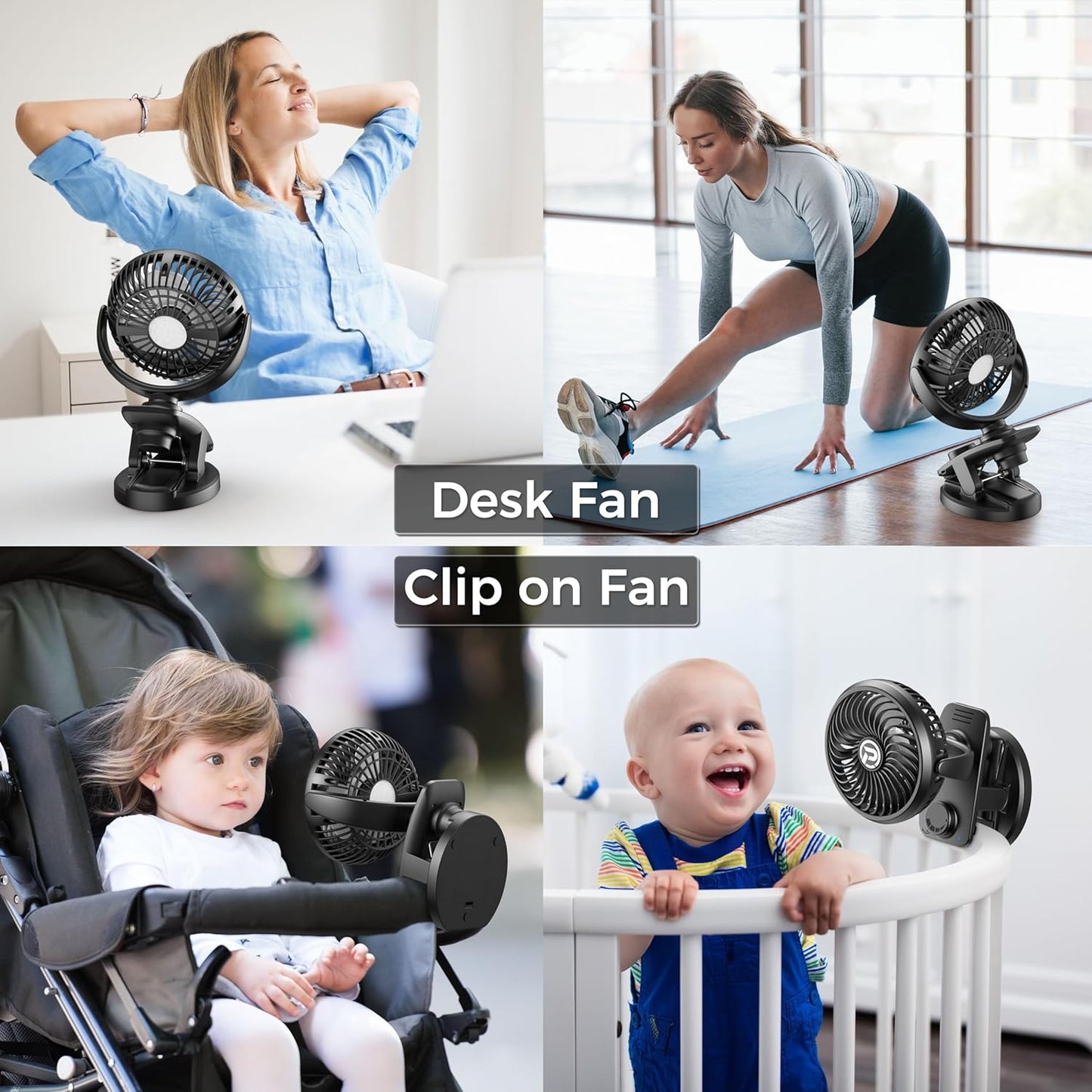 Clip On Table Fan, 5000mAh Rechargeable Battery Operated, Max 40Hrs Cooling, Stepless Speeds Control, Auto Oscillation, Portable for Golf Cart Stroller RV Camping Outdoor Travel Hurricane