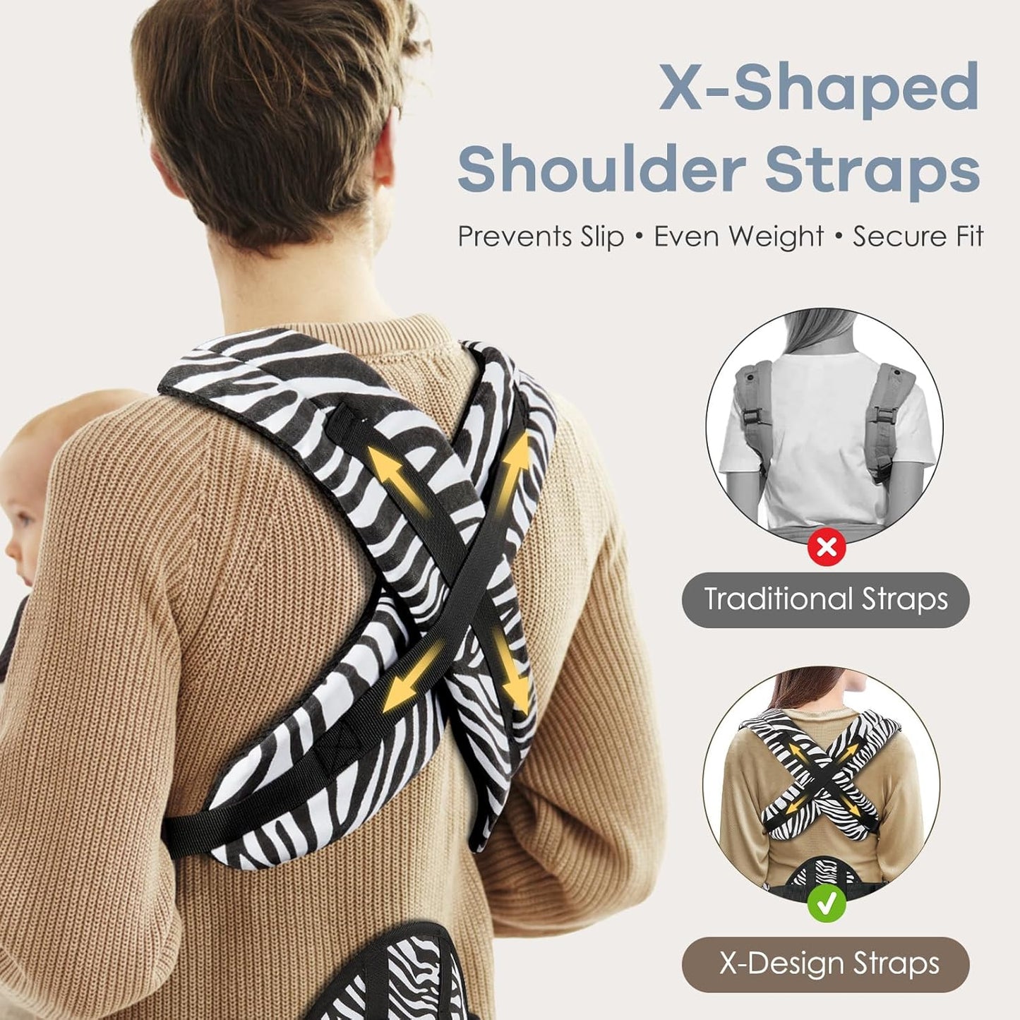 Baby Carrier with Lumbar Support, Cozy Baby Carrier Newborn to Toddler with Adjustable Seat Size, Ergonomic Infant Carrier with 3-Way Carry, Front Facing Toddler Hodler Carrier for Mom & Dad, Zebra