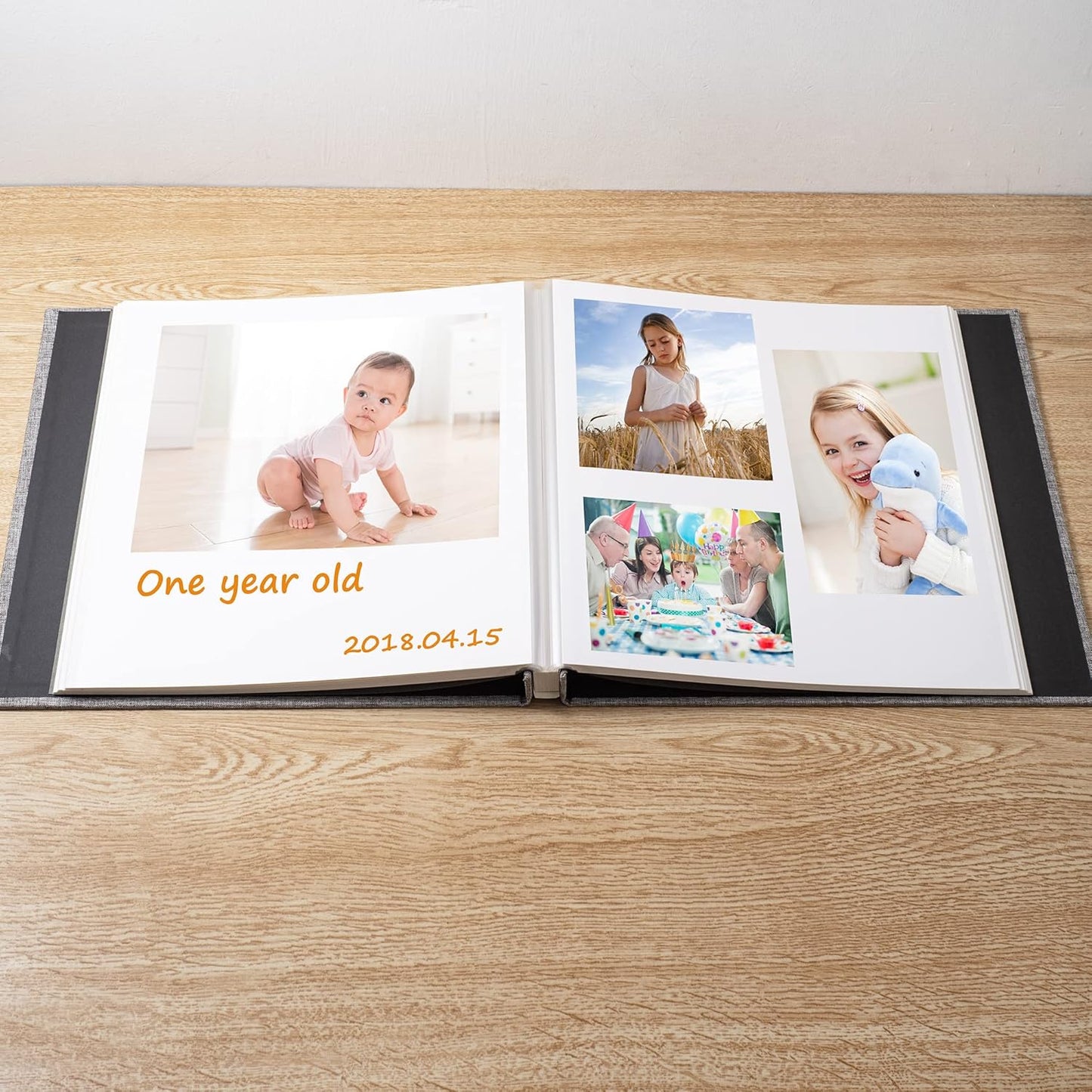Large Photo Album Self Adhesive Scrapbook Album for 4×6 8×10 Pictures DIY Magnetic Linen Cover Album 60 Pages for Family Wedding Gifts with Metal Pen and Plastic Board