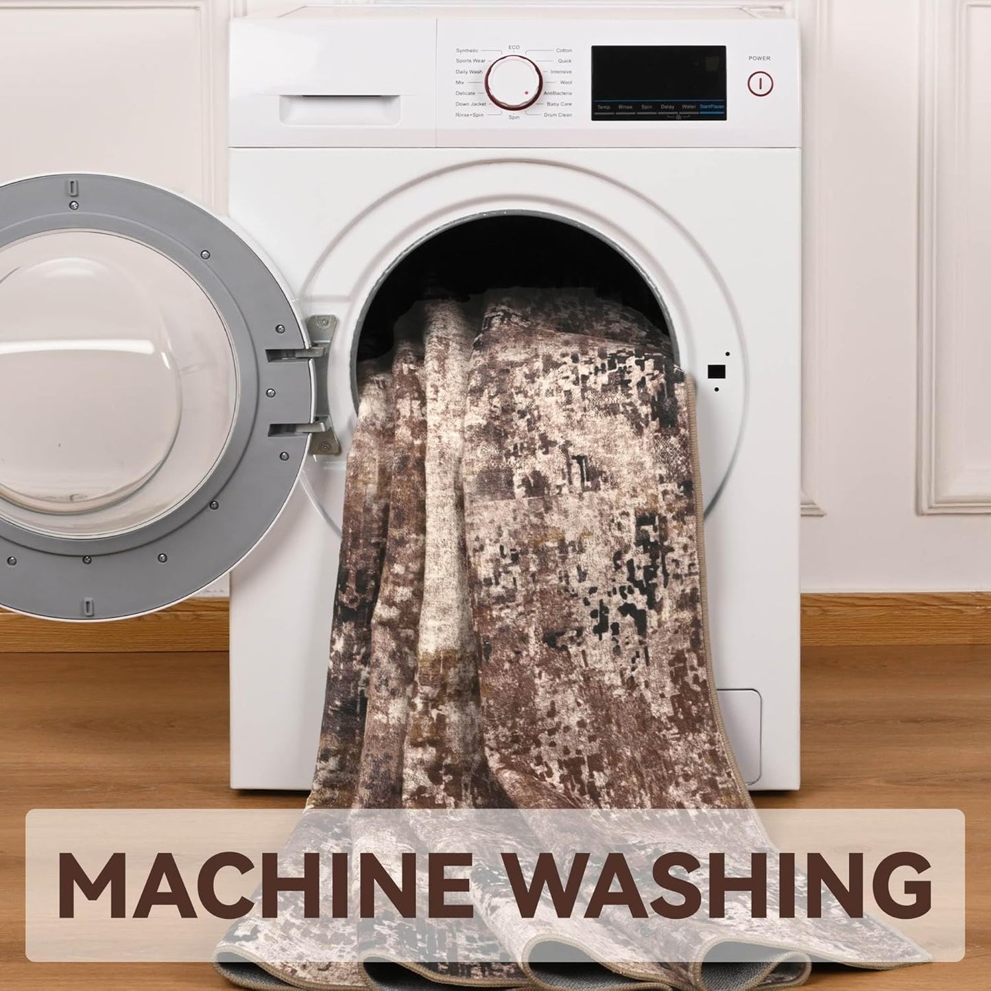 Living Room Rugs 5x7 Brown Washable Area Rug, Abstract Modern Bedroom Rugs Coffee Non Slip Stain Resistant Neutral Large Carpet for Nursery, Dining, Kids Playroom, Dining Room, Office