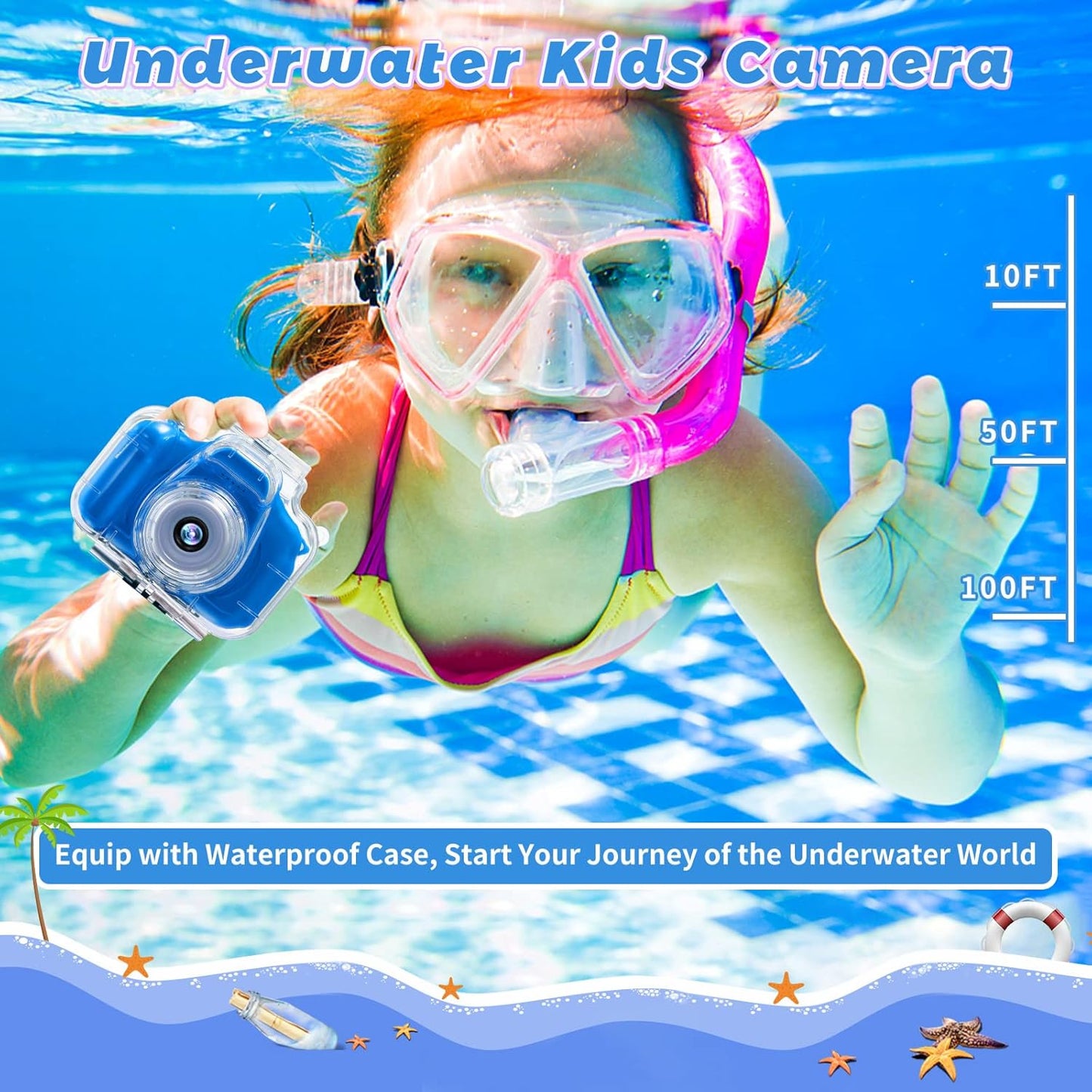 Kids Camera Waterproof Underwater Camera for 3-12 Year Old Boys Girls 2 Inch IPS Screen 1080P HD Digital Kids Video Camera Indoor Outdoor Action Cameras Best Christmas Birthday Gifts Dark Blue