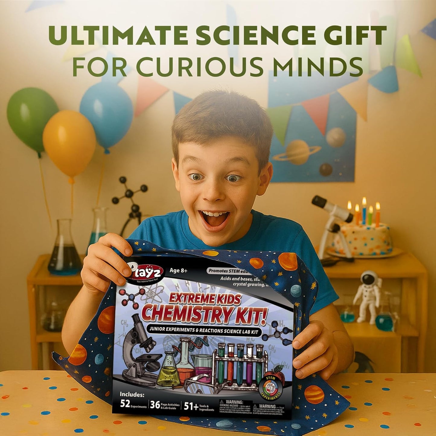Playz Extreme Chemistry Set – 52 Unique Experiments, Science Kits for Kids Age 8-12, Lab Gear, Volcano Project, Learning Tools, Fair Activity, Discovery Gift, STEM Toys for Boys and Girls