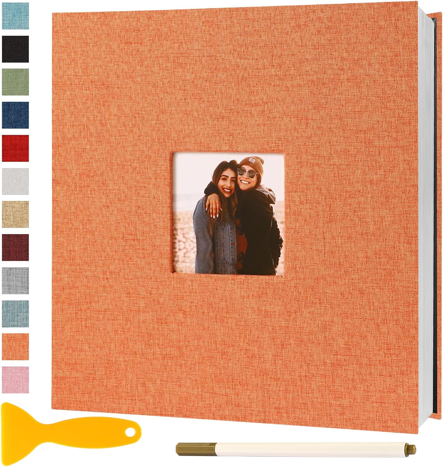 Photo Album Self Adhesive Pages Scrapbook Magnetic Photo Albums for 4x6 5x7 8x10 Pictures Sticky Pages Books for Baby Family Wedding 13.2x12.8 Orange 40 Pages
