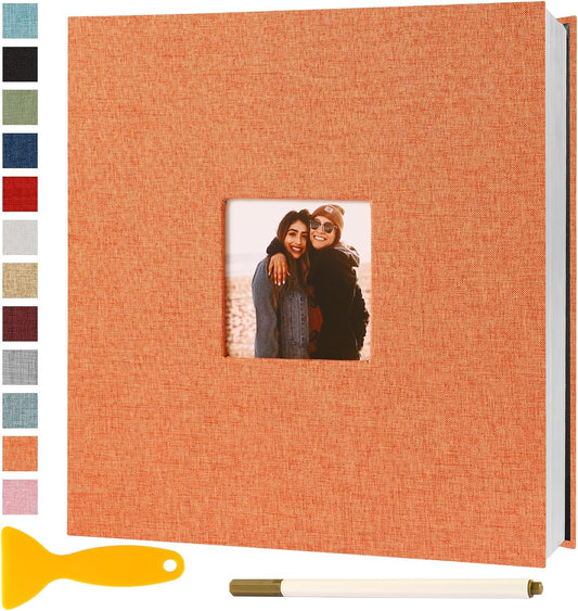 Photo Album Self Adhesive Pages Scrapbook Magnetic Photo Albums for 4x6 5x7 8x10 Pictures Sticky Pages Books for Baby Family Wedding 11x10.6 Orange 40 Pages