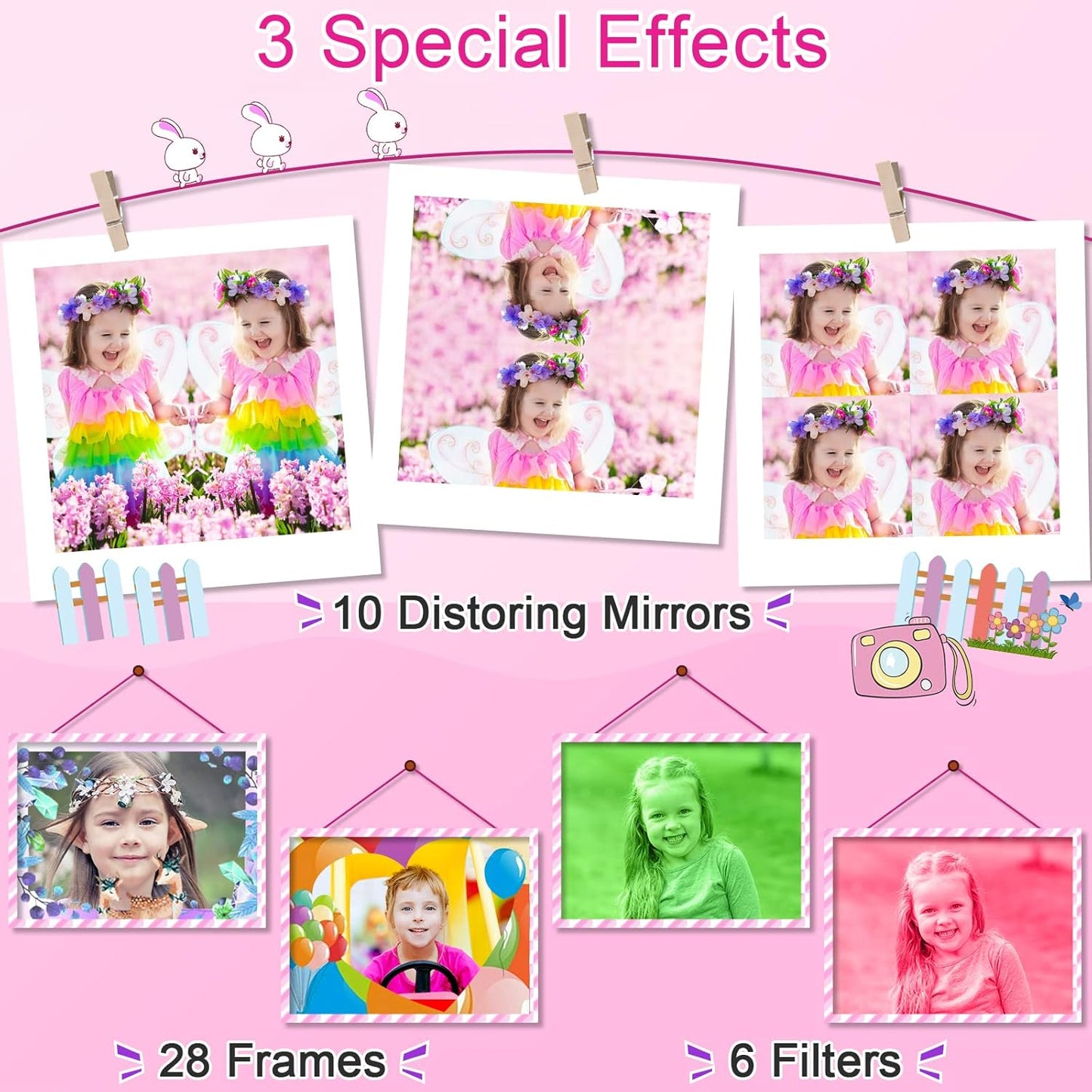 GKTZ Toys for Girls Age 3-8, Kids Camera Digital Video Toddler Camera Children Camcorder Birthday Gifts for 3 4 5 6 7 8 Year Old Girls with 32GB SD Card
