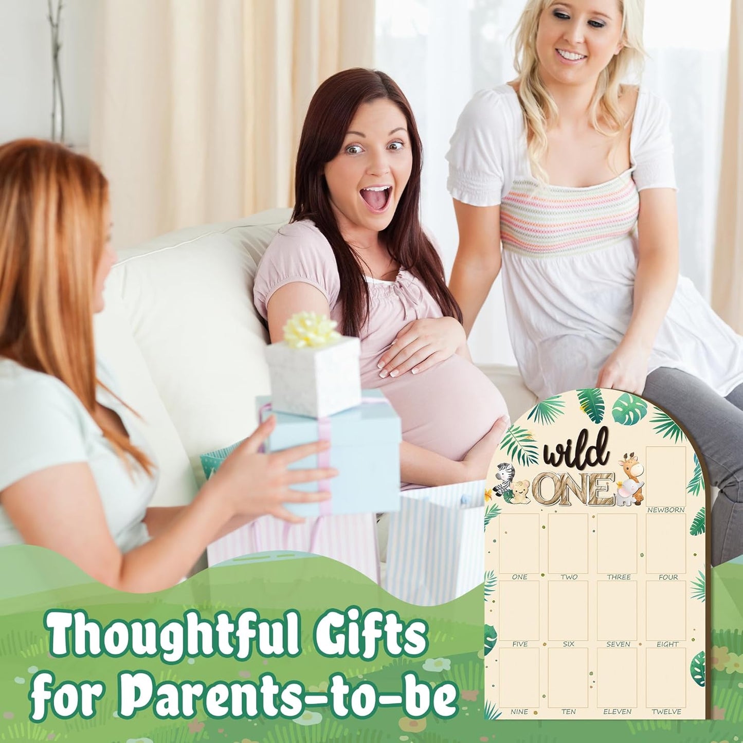 R HORSE My First Year Photo Frame Board, 3D Wild One Birthday Decoration, Jungle Themed Baby First Year Picture Frame 12 Months Milestone Display Wood Board Nursery Decor Gift for Boy Girl