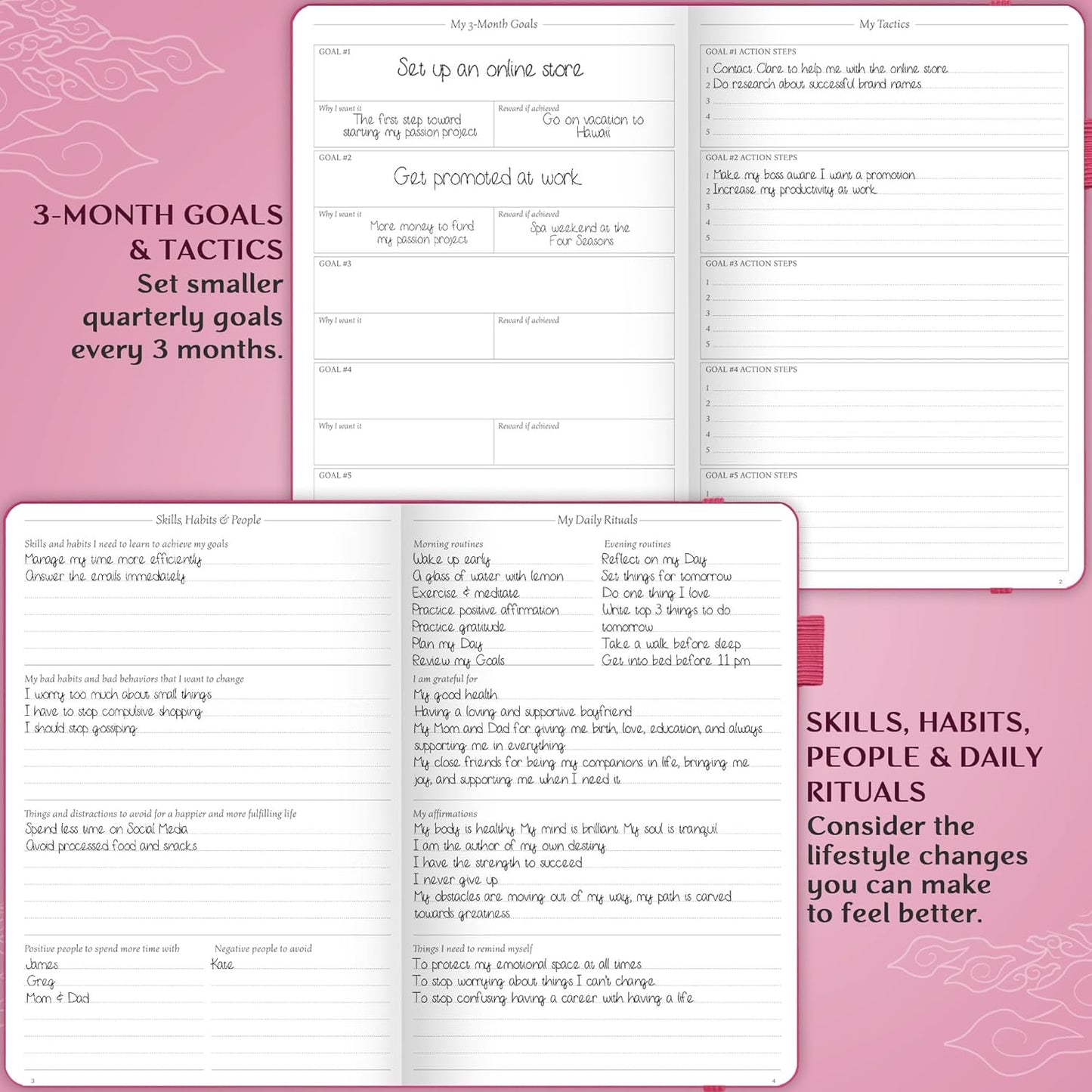 Legend Planner Daily for 3 Months – Undated Monthly Weekly & Daily Planner to Hit Goals. Organizer & Productivity Journal, A5 (Hot Pink)