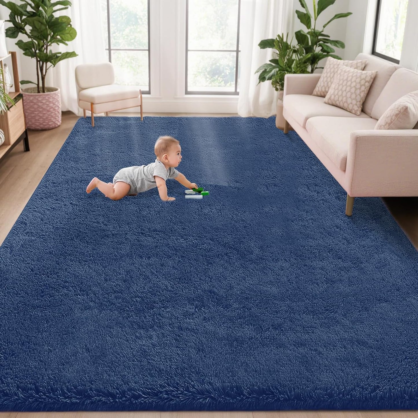 5x8 Area Rug for Living Room: Fluffy Shag Soft Washable Rugs Fuzzy Plush Indoor Carpet for Bedroom Nursery Playroom Dorm Kids Girls Boys Room (Navy Blue, 5'x8')