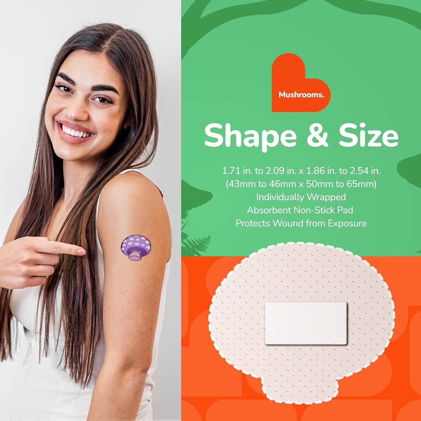 BioSwiss Bandages, Mushroom Shaped Self Adhesive Bandage, Latex Free Sterile Wound Care, Fun First Aid Kit Supplies for Kids and Adults, 50 Count