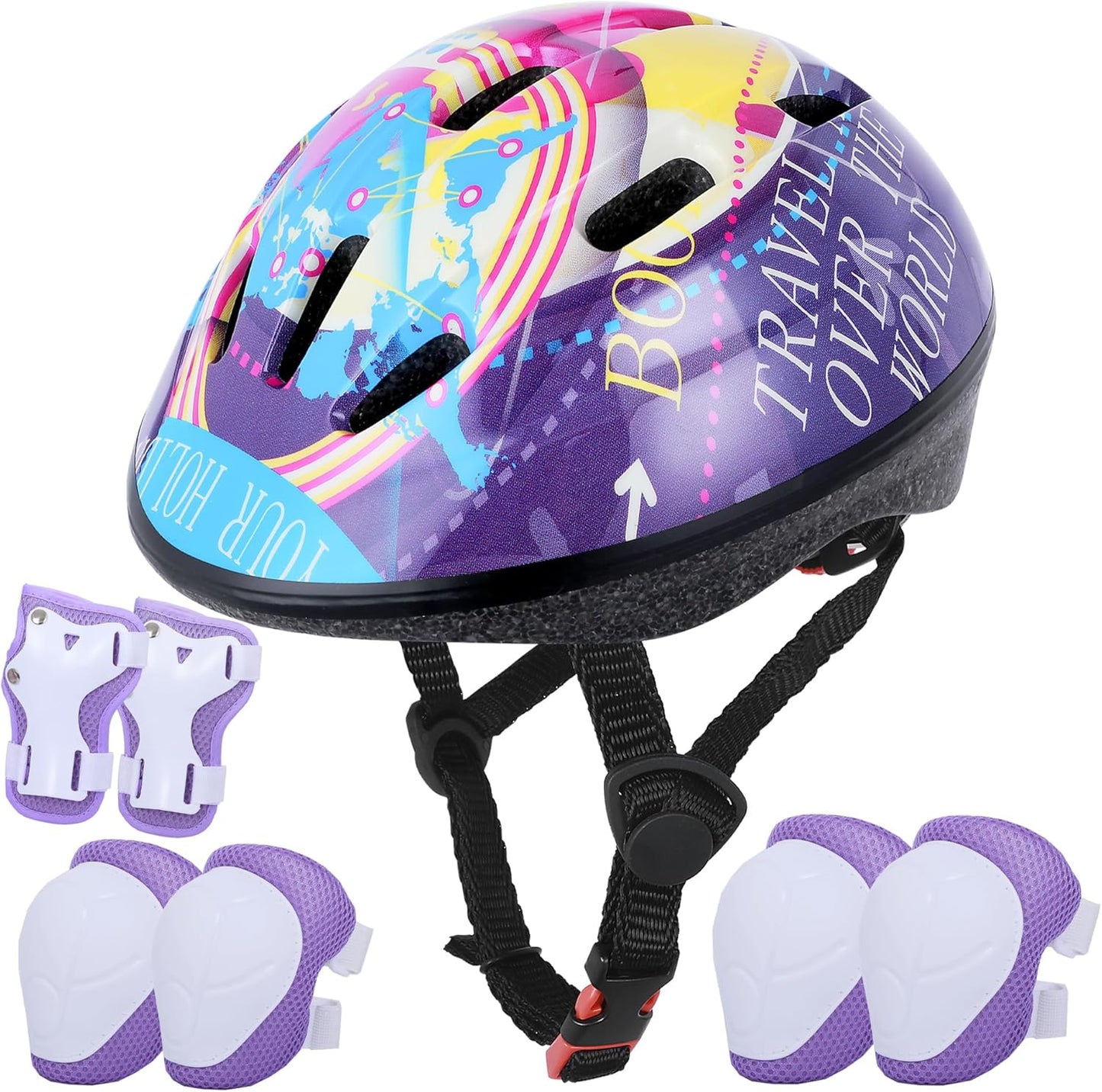 Kids Helmet Adjustable for Kids Ages 3-8 Years Old Boys Girls, Toddler Helmet with Protective Sports Gear Set Knee Elbow Pads Wrist Guards for Cycling Skateboard Scooter