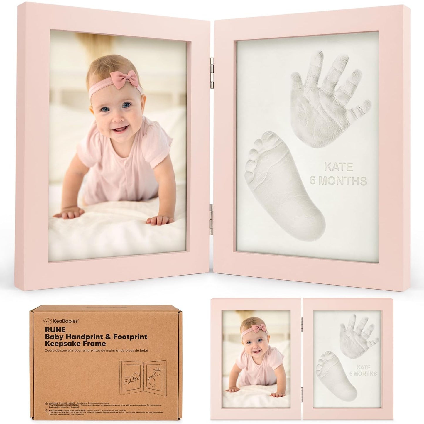 Personalized Baby Hand and Footprint Kit, Quick Dry Clay - Newborn Keepsake Feet and Handprint Kit, Nursery Picture Frame, New Mom Gifts for Baby Showers & Registry (Petal Pink)