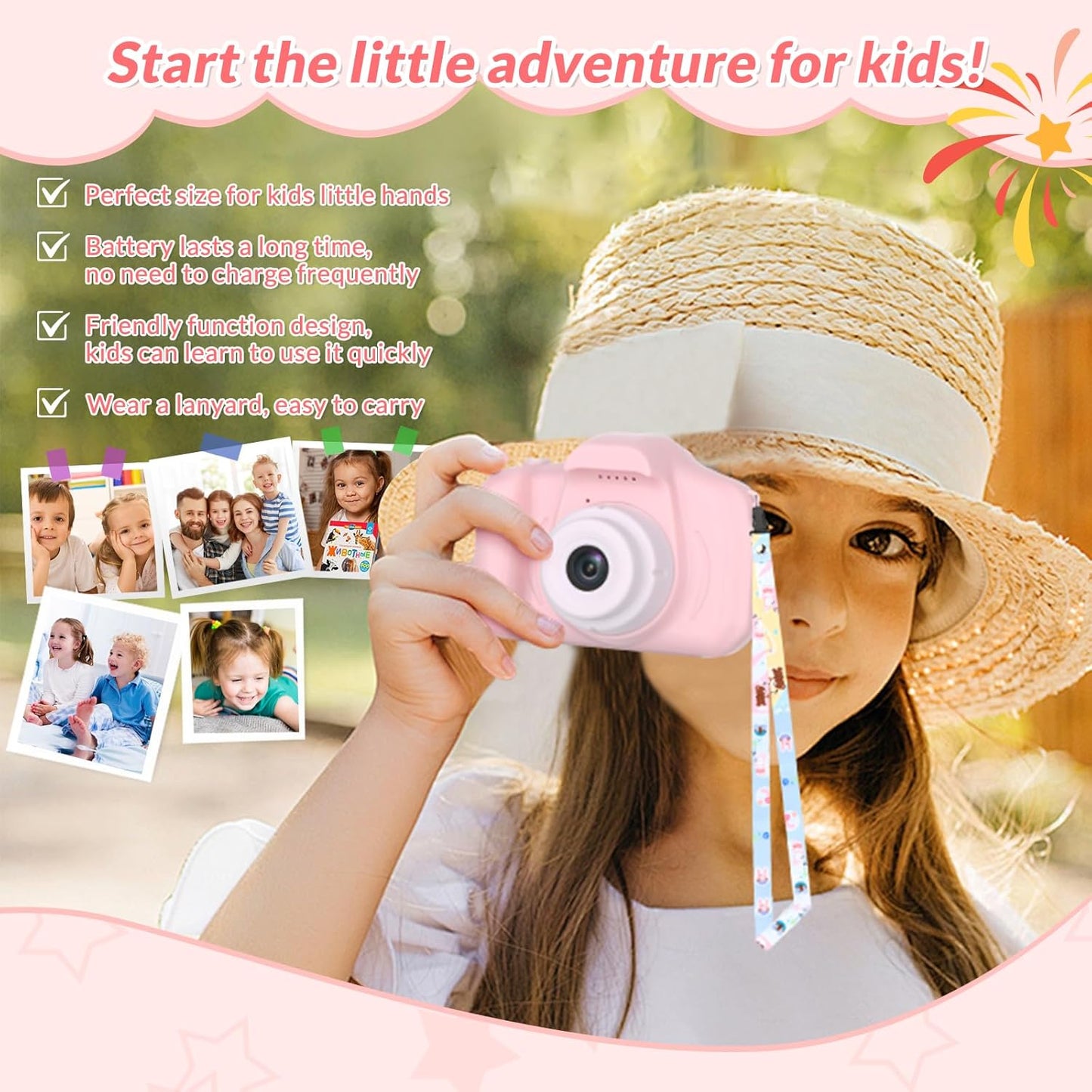 Mafiti Kids Camera,26MP HD Mini Selfie Digital Camera for Kids,Toddler Camera1080P Video,Outdoor Toy for Holiday,Birthday Xmas Gift for 3-8 Years Old Girl Boy,Pink