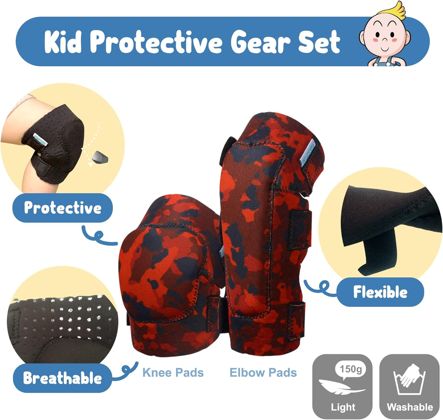 Soft-Style Kids Knee and Elbow Pads with Bike Gloves, Flexible Impact-Resistant Gear for Ages 2-11, Designed for Balance Bikes, Roller-Skating, and Skateboarding