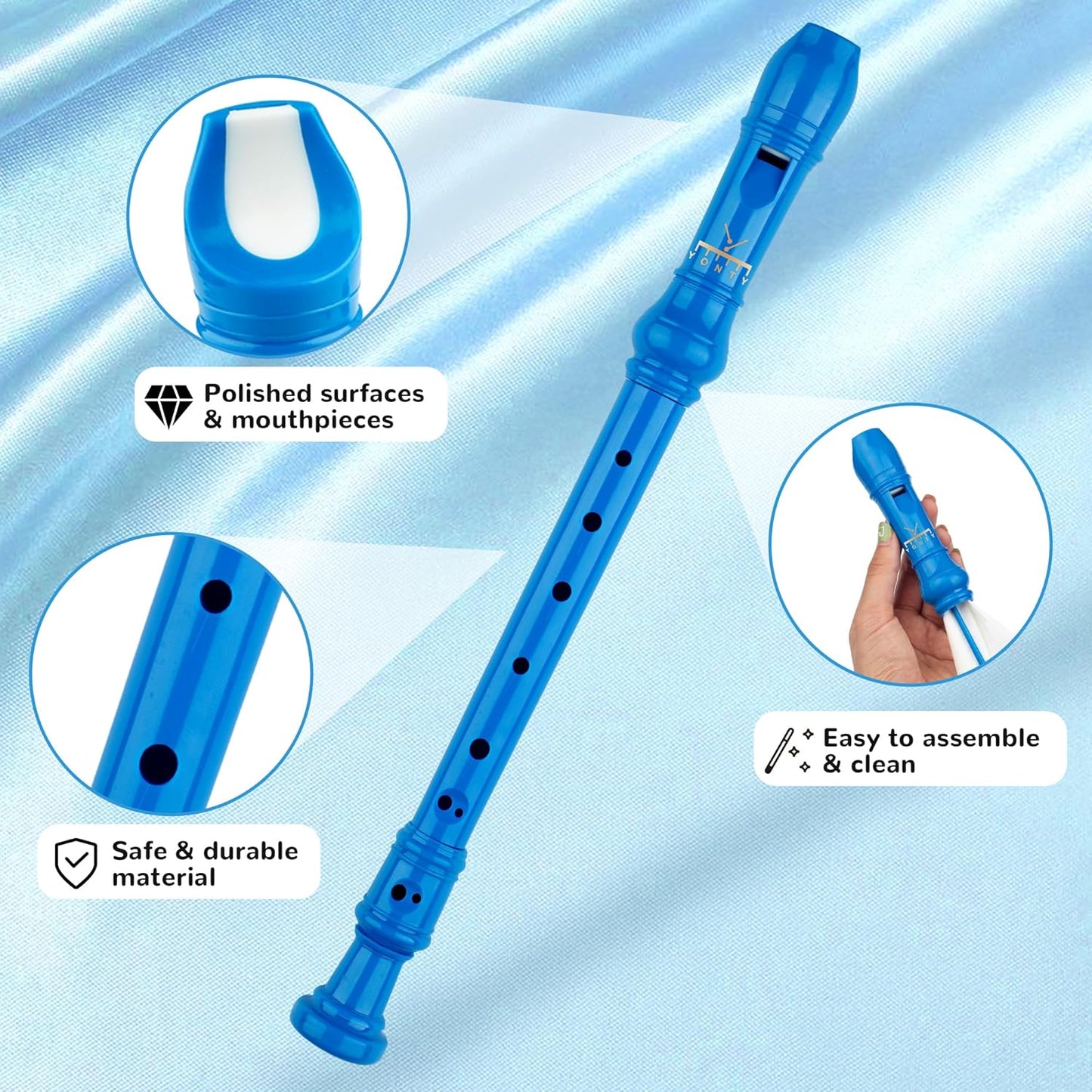 Soprano Recorder 8-Hole Instrument for Kids Beginners, Baroque Style C Key Kids Flute with Cleaning Rod & Case Bag for School Education Home Entertainment - Royal Blue