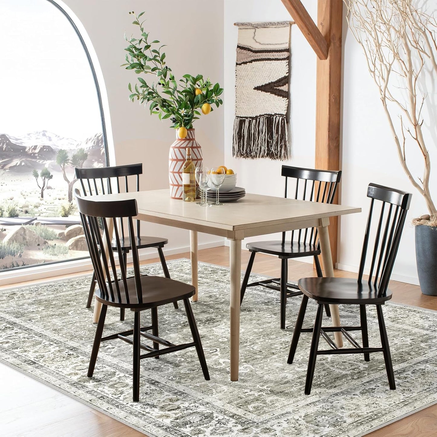 Deerly Washable Rug 5x7 Area Rugs for Living Room, Non Slip Large Rug for Bedroom Dining Room, Low-Pile Kid & Pet Friendly Distressed Carpet Print Floor(Cream)