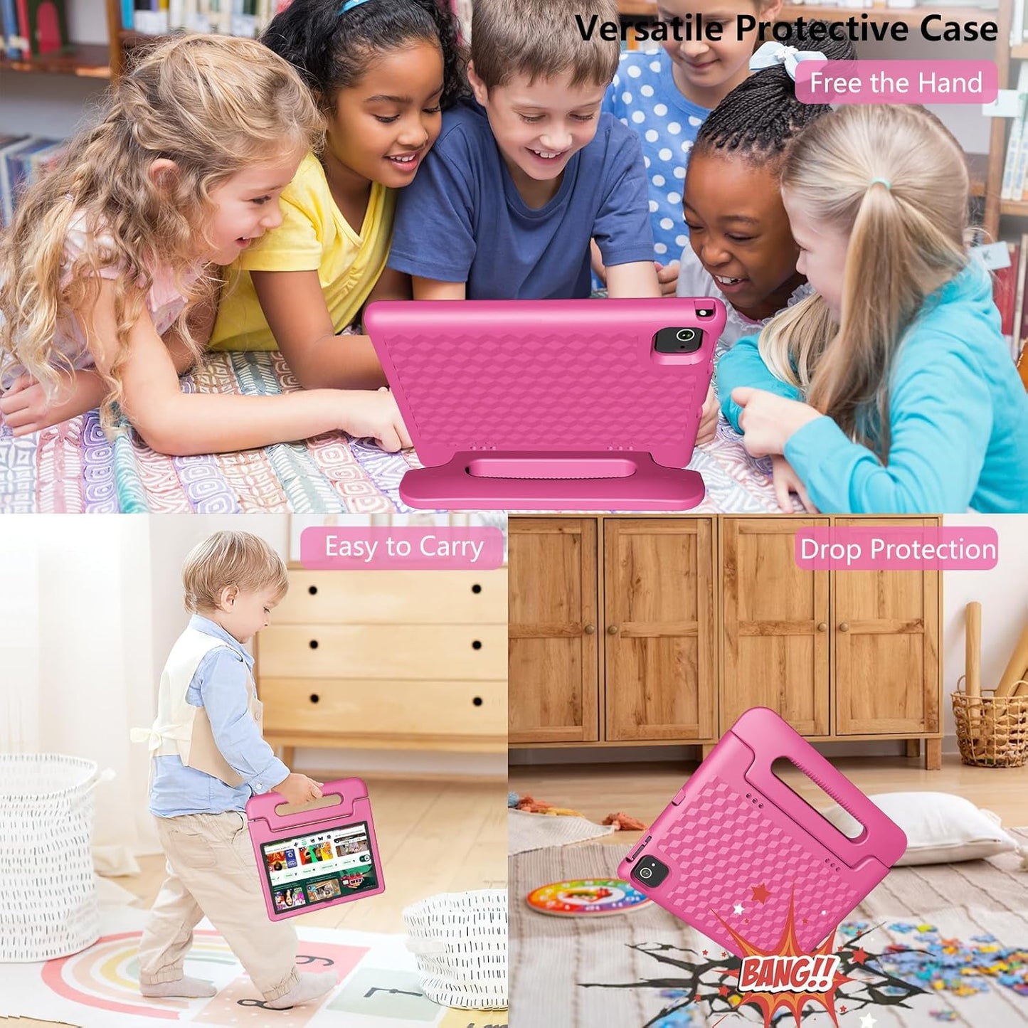 Kids Tablet 8GB+64GB, 10 Inch Android 14 Tablet for Kids 6000mAh with Case, WiFi 6, Bth 5.2, Dual Camera, GPS Pre-Installed Parental Controls, Kids Space & Family Link Great Gift for Toddler Children