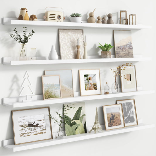 Floating Picture Ledge Shelves for Wall Set of 4, 48 Inch Wall Shelves with Lip Long Large Nursery Book Shelf for Toys Storage Kids Bookshelf Wall Mounted Living Room Bedroom Decor Frames