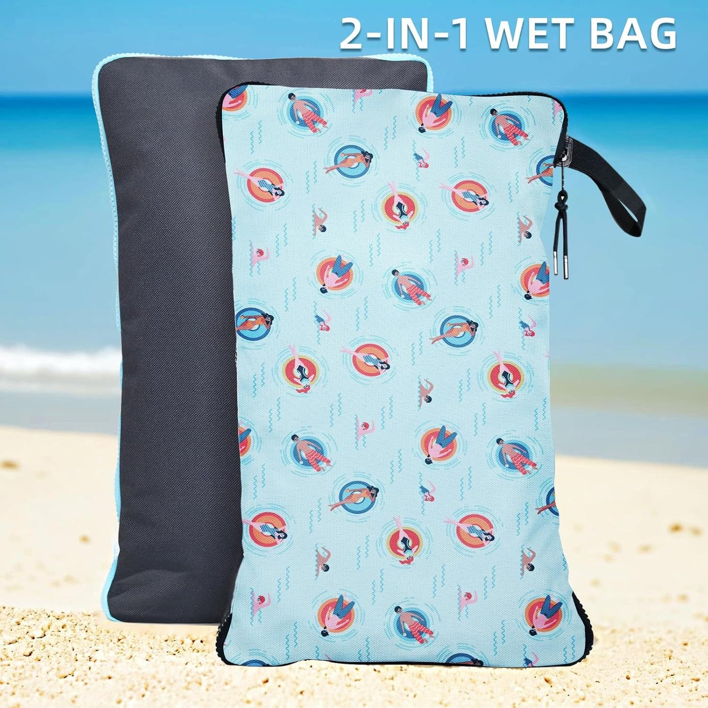Wet Bag, Wet Dry Bag, Wet bag for swimsuit,Travel, Beach, Pool, Diapers, Dirty Yoga Gym Clothes, Waterproof Embedded Towel Wet Bag(Fleece)-Leakproof Wet Clothes Bag, Beach Travel Essentials