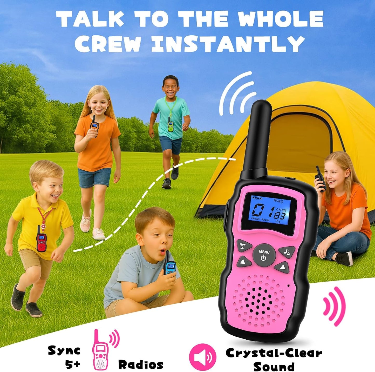 Wishouse Walkie Talkies for Kids Adult Long Range Rechargeable 3 Pack,Girl Wearable Walky Talky Set 2 Way Radio with USB Charger Battery,Camping Games Toy Birthday Xmas Gift for Boy Children Family