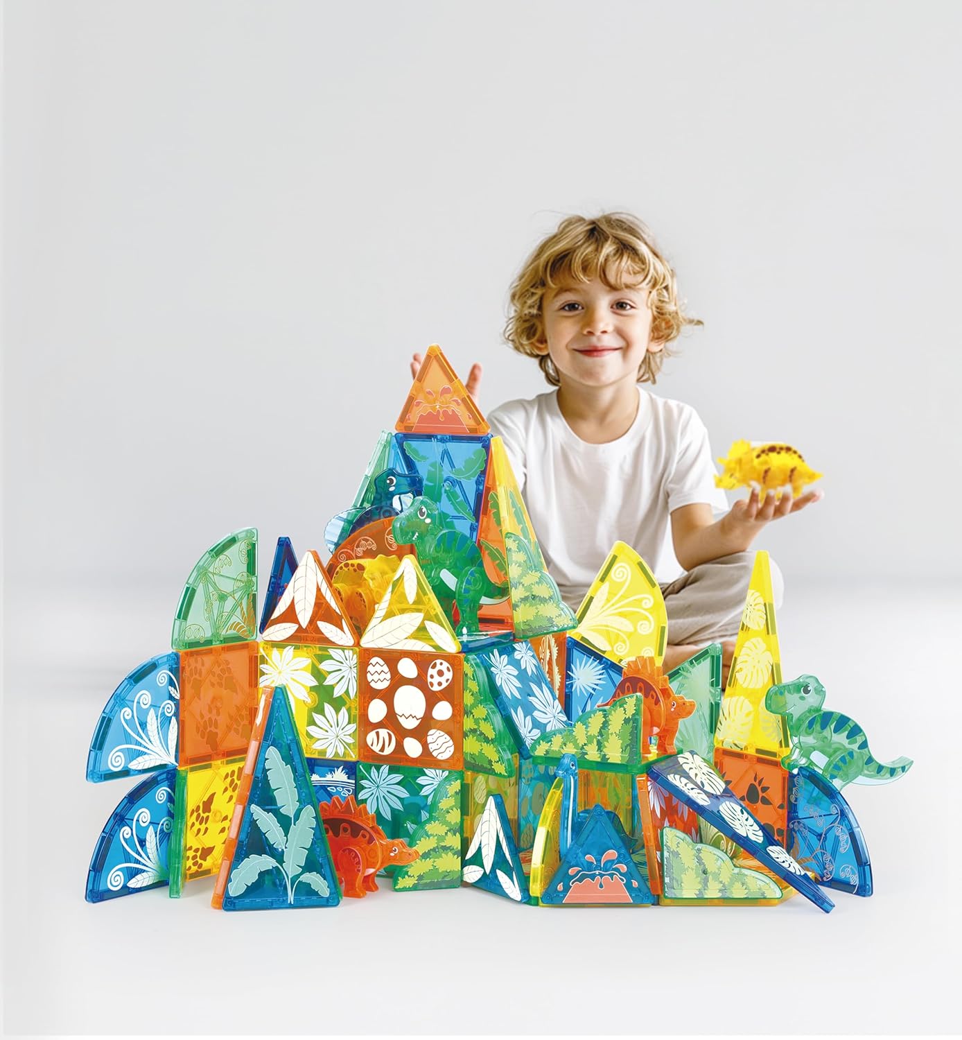 106 PCS Dinosaur Magnetic Tiles Set,Magnet Building Blocks Dino World Toys,TEM AUTHENTICATED,Magnet Tiles Animals for Toddlers Boys Girls Kids Age 3 4 5 6 7 8