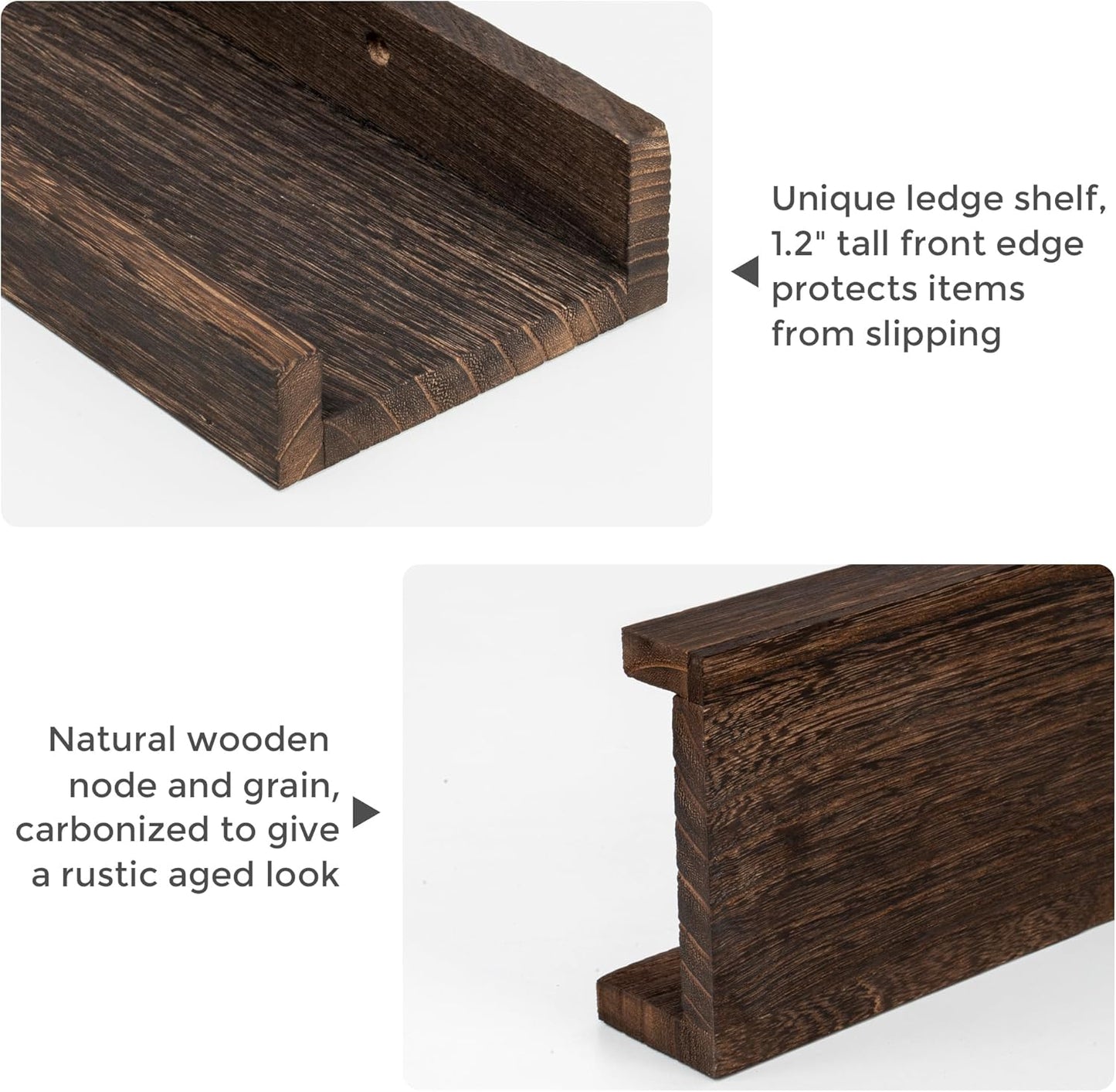 Fun Memories Long Floating Shelves for Wall 72 Inch, Natural Wood Long Picture Shelves Photo Shelf with Ledge Set of 2, Rustic Floating Shelf with Lip for Home Storage