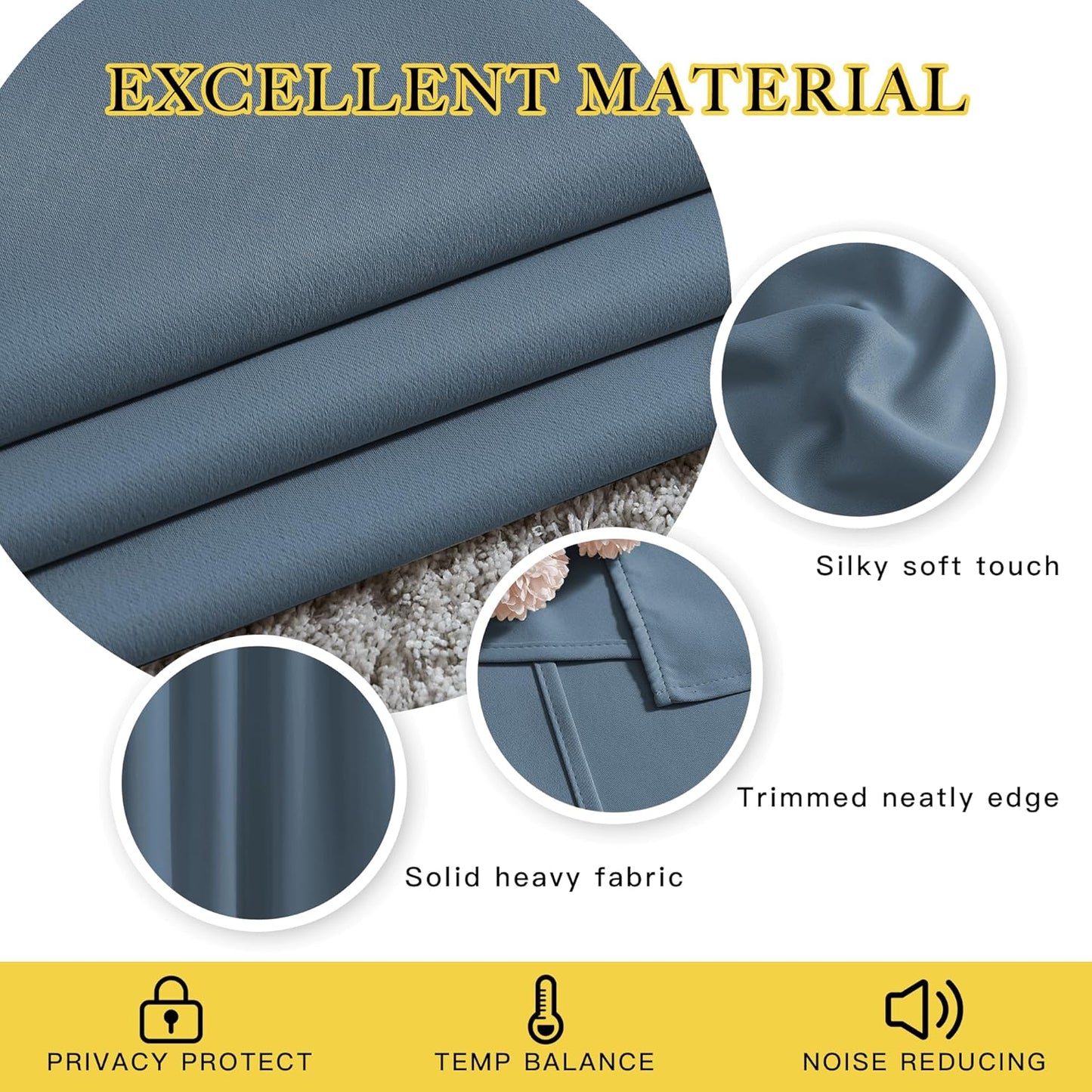 NICETOWN Smoky Blue Blackout Curtains for Living Room 84 inches Long - Grommet Room Darkening Window Treatments Sound Reducing Drapes for Bedroom, 2 Panels, W52 x L84