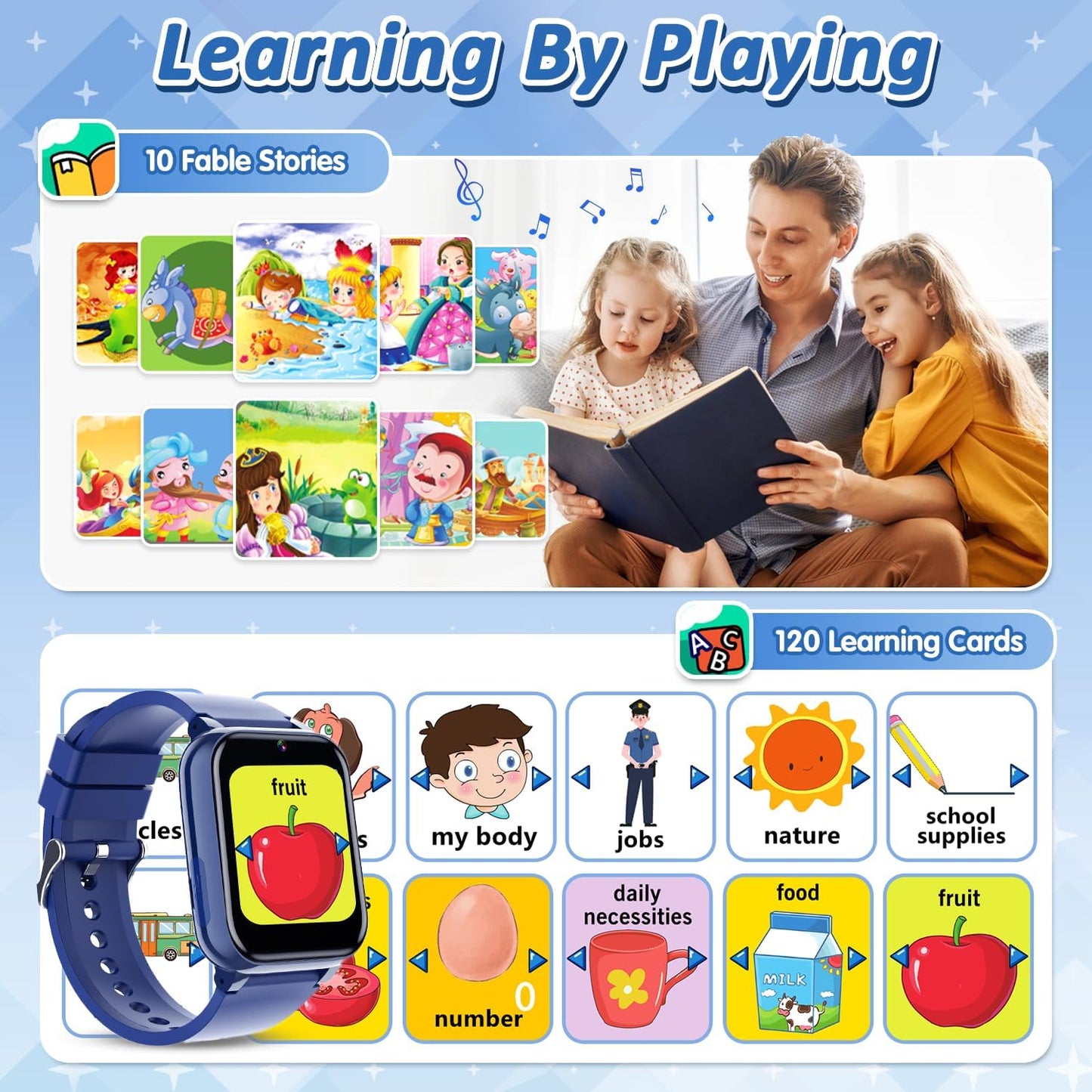 Upgrade Kids Smart Watch for Kids with 32 Puzzle Games HD Camera Video MP3 Player Audio Book Pedometer Flashlight 12/24 hr Kids Watches Gift for 4-12 Year Old Boys Toys for Kids