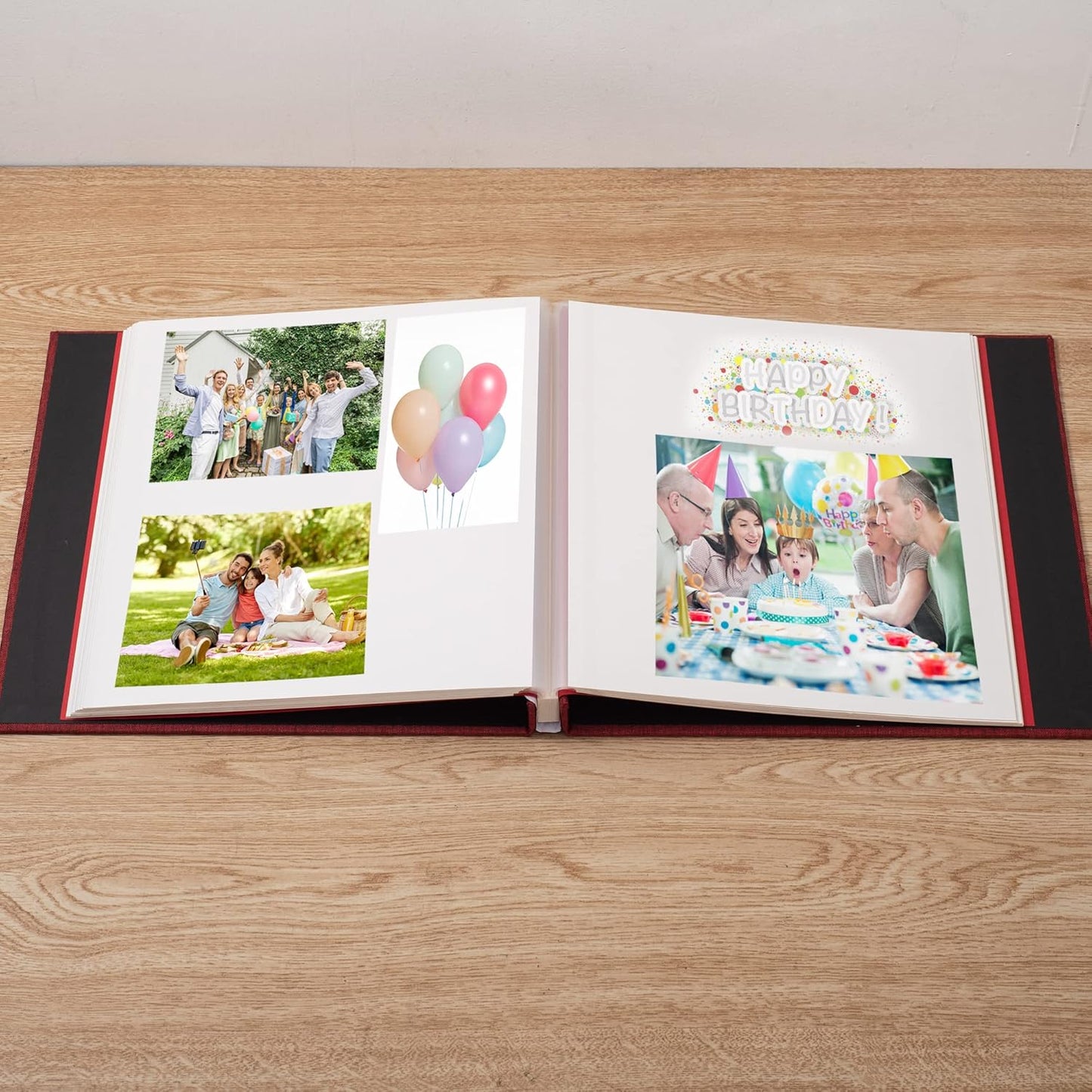 Photo Album Self Adhesive Scrapbook Album for 4×6 Pictures DIY Magnetic Linen Cover Album 15 Sheets/30 Blank Pages for Family Wedding, Birthday, Christmas, Anniversary (Red)